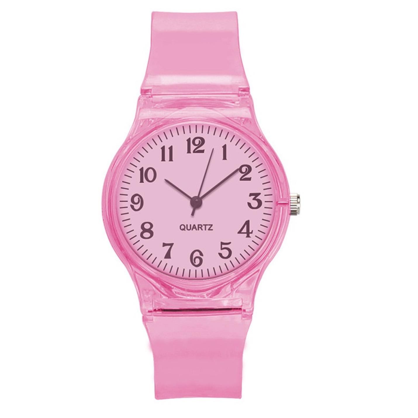 Hidzo Kinderhorloge - Transparant - Analoog - Roze - Kunststof