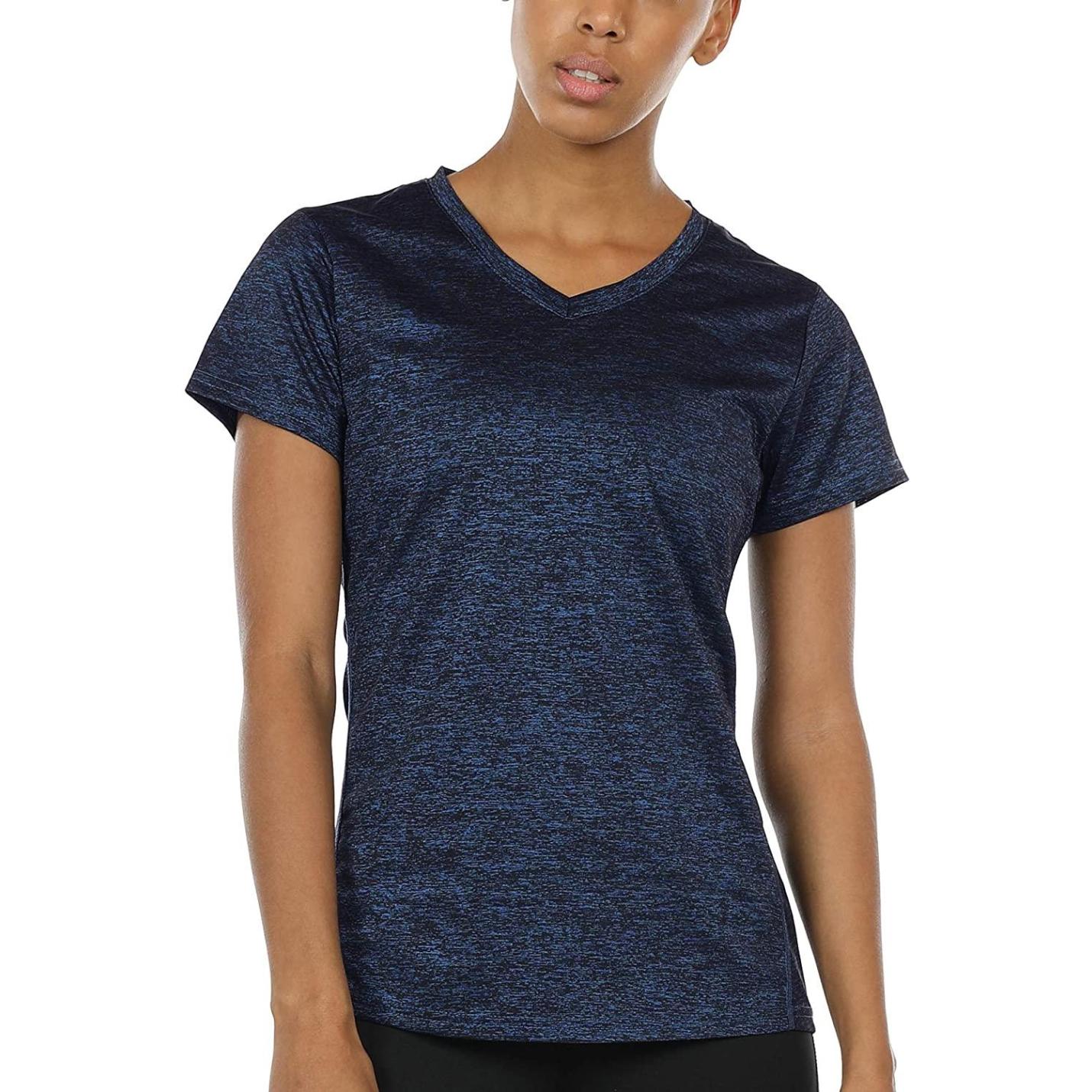 Dames sportshirt loopshirt V-hals ademend fitness yoga T-shirt gym  bovenstuk korte mouwen S koningsblauw Happygetfit