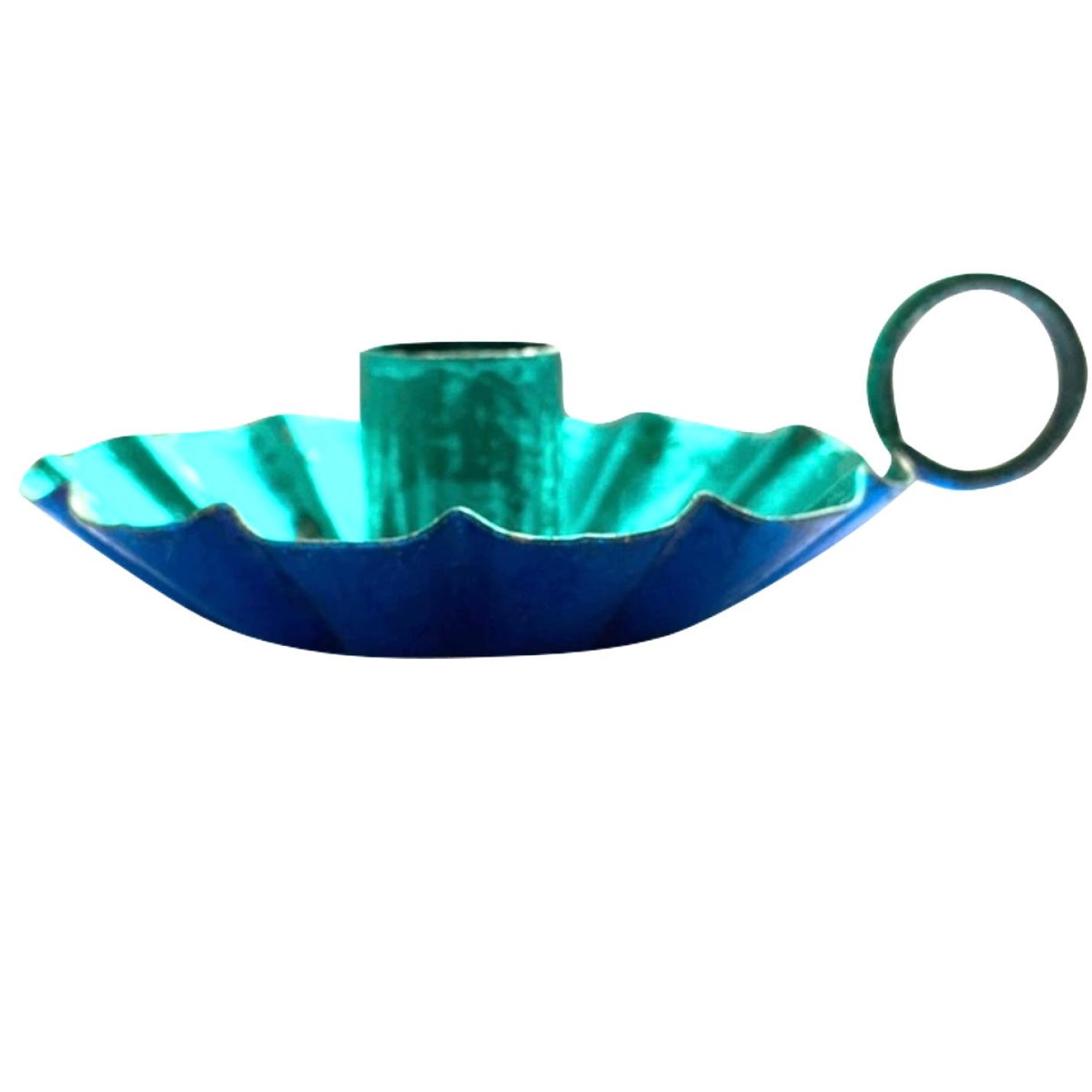 Kandelaar Flower aqua / kobalt blauw metallic maat S en M - Maat M Ø 15cm