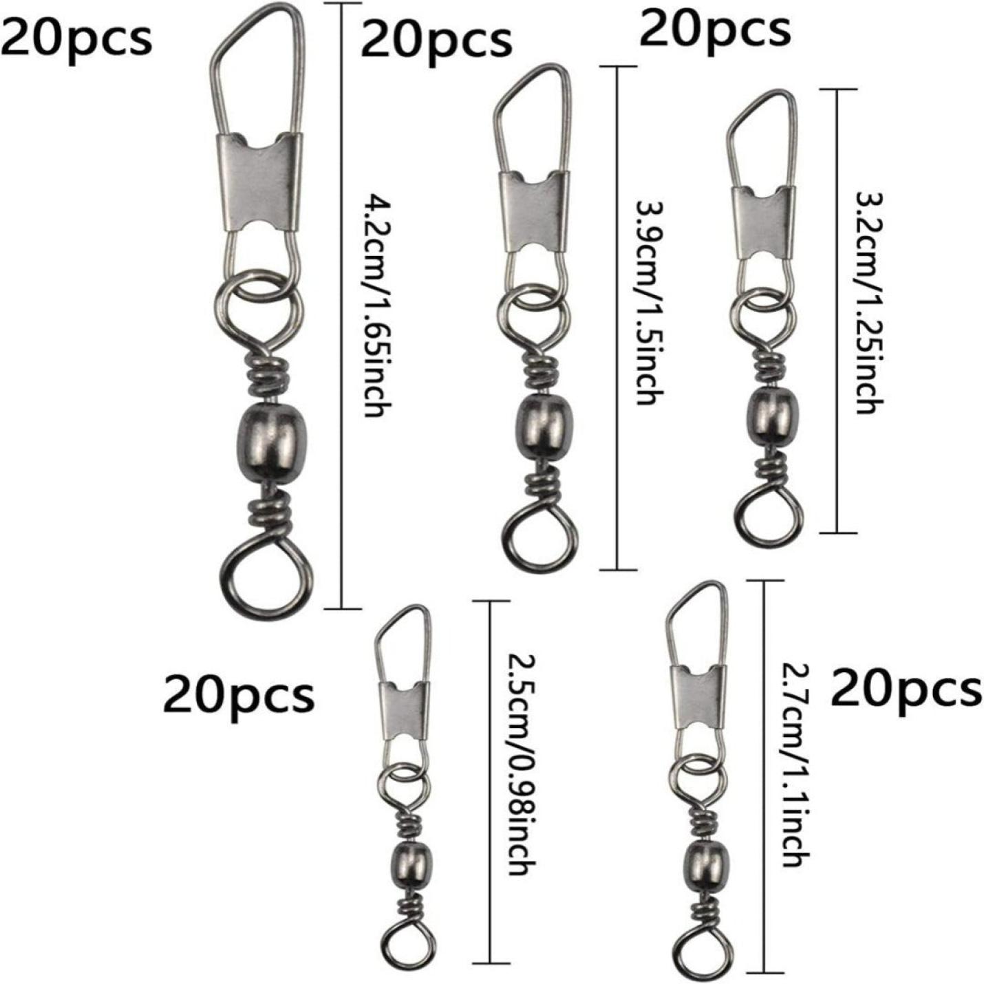 Set van verschillende maten Upgrade jouw viservaring met hengelwervels met kogellagers visserij-draaibare snap-connectoren met hoeveelheidslabels.