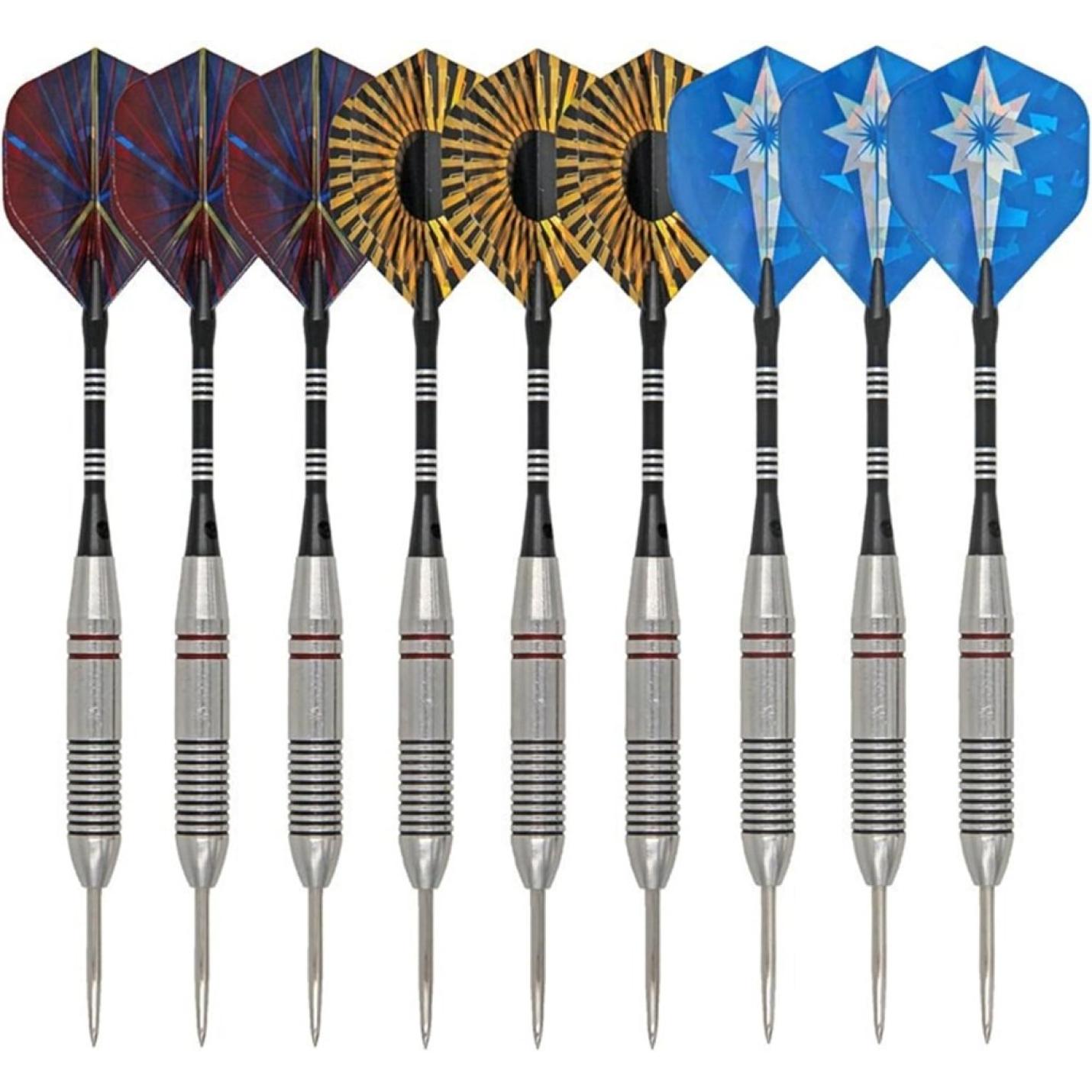 15 Pack 14G Kleurrijke Dartpijlen met Stalen Punt, Aluminium Assen Metaal Dartset (5 Kleuren), Beginners Thuis Darten, Messing Vaten en Dart Puntenslijper, voor Rec Room Mannengrot Bar - happygetfit.com