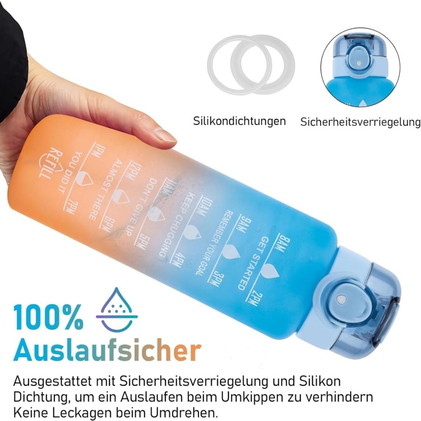 1L Drinkfles, Sport Drinkfles-[BPA-vrije Tritan], 1000ml Motiverende Waterfles met Rietje en Tijdstempel - Lekvrije Fles voor Fietsen, Kamperen, Sportschool - happygetfit.com