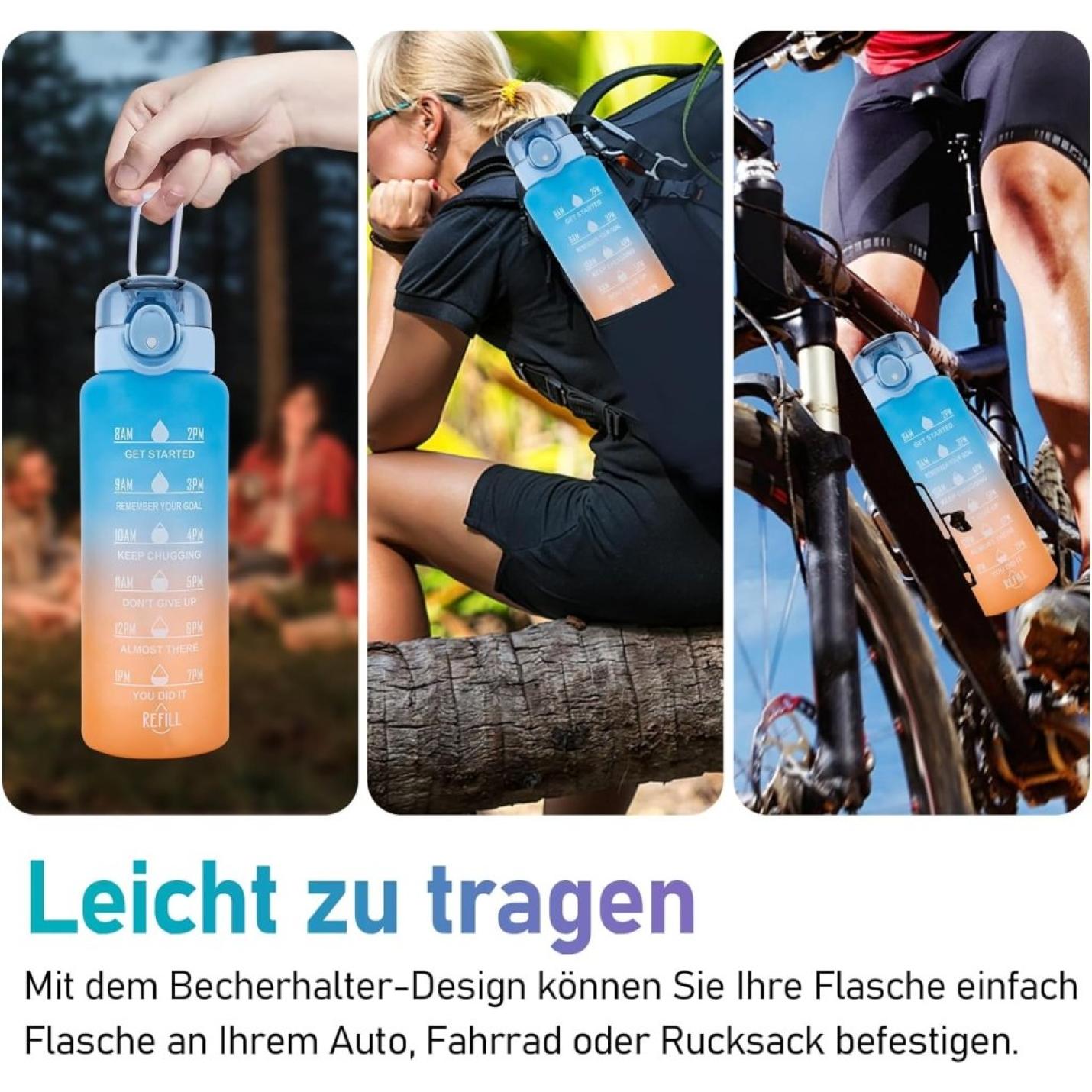 1L Drinkfles, Sport Drinkfles-[BPA-vrije Tritan], 1000ml Motiverende Waterfles met Rietje en Tijdstempel - Lekvrije Fles voor Fietsen, Kamperen, Sportschool - happygetfit.com