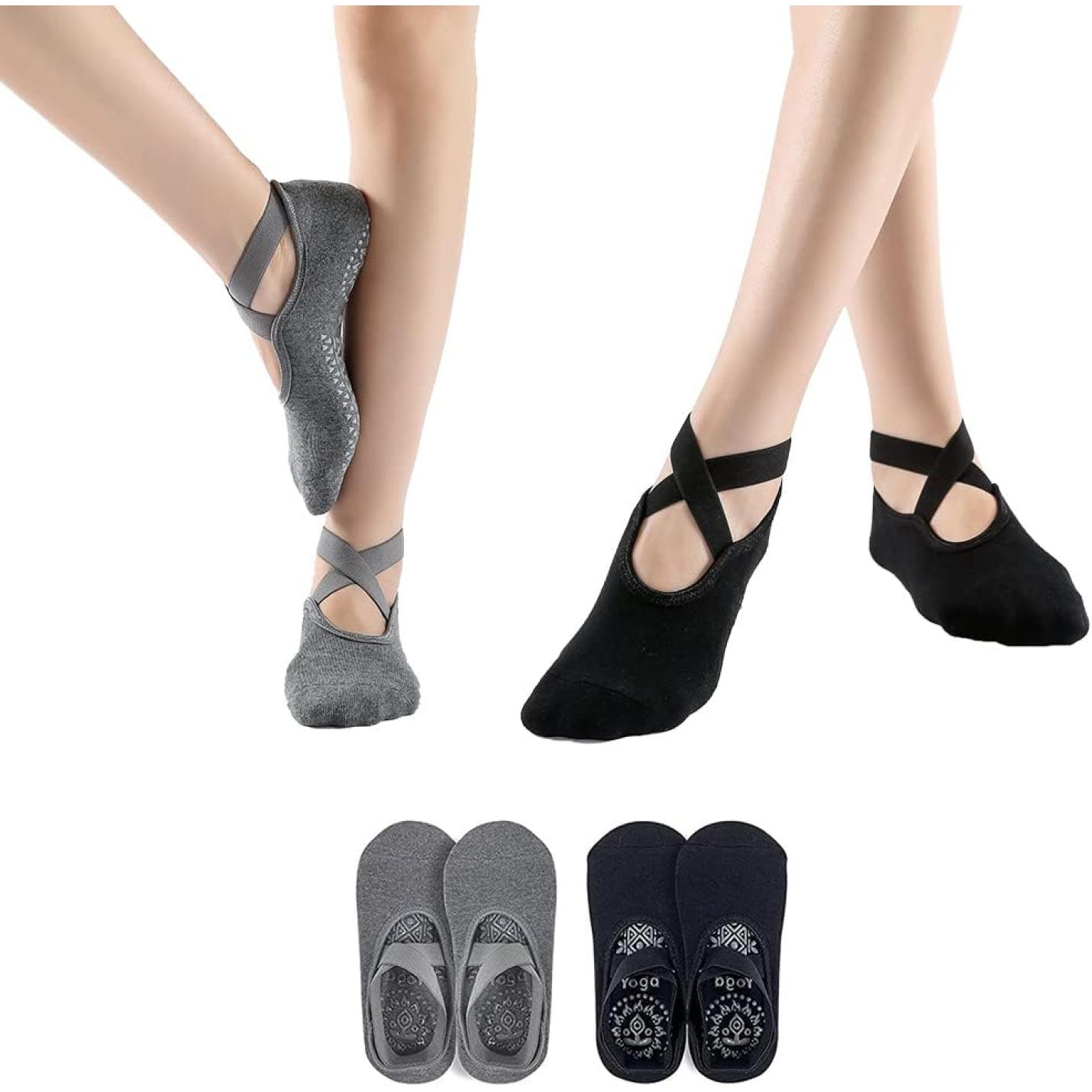 2 paar yoga-sokken voor dames, antislip, pilates, barre fitness, blote voettraining, antislip, balletsokken met anti-slip handgrepen voor pilates, ballet, dans, fitness - happygetfit.com