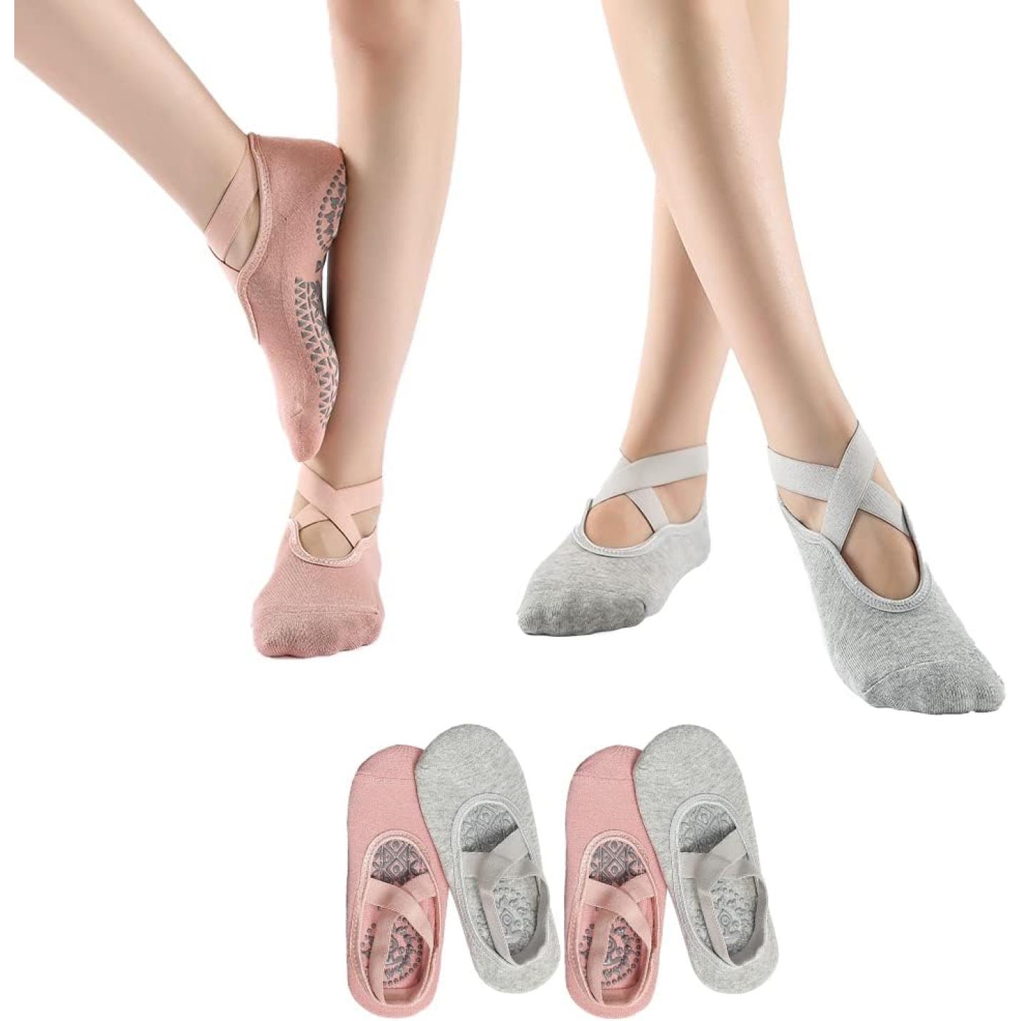 2 paar yoga-sokken voor dames, antislip, pilates, barre fitness, blote voettraining, antislip, balletsokken met anti-slip handgrepen voor pilates, ballet, dans, fitness - happygetfit.com