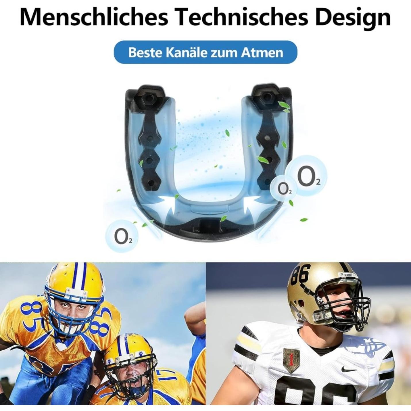 2 stuks mondbescherming, sportgebitsbeschermer met riem, voor American football, vechtsport, boksen, kickboksen, hockey, voetbal volwassenen (blauw zwart) - happygetfit.com