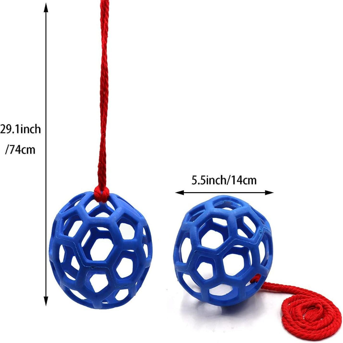 Twee paardentraktatiebals voor stressvermindering en paardenspeelgoed tegen verveling, ideaal als paardenspeelgoed, afmetingen voorzien voor zowel individuele als samengevoegde weergaven.