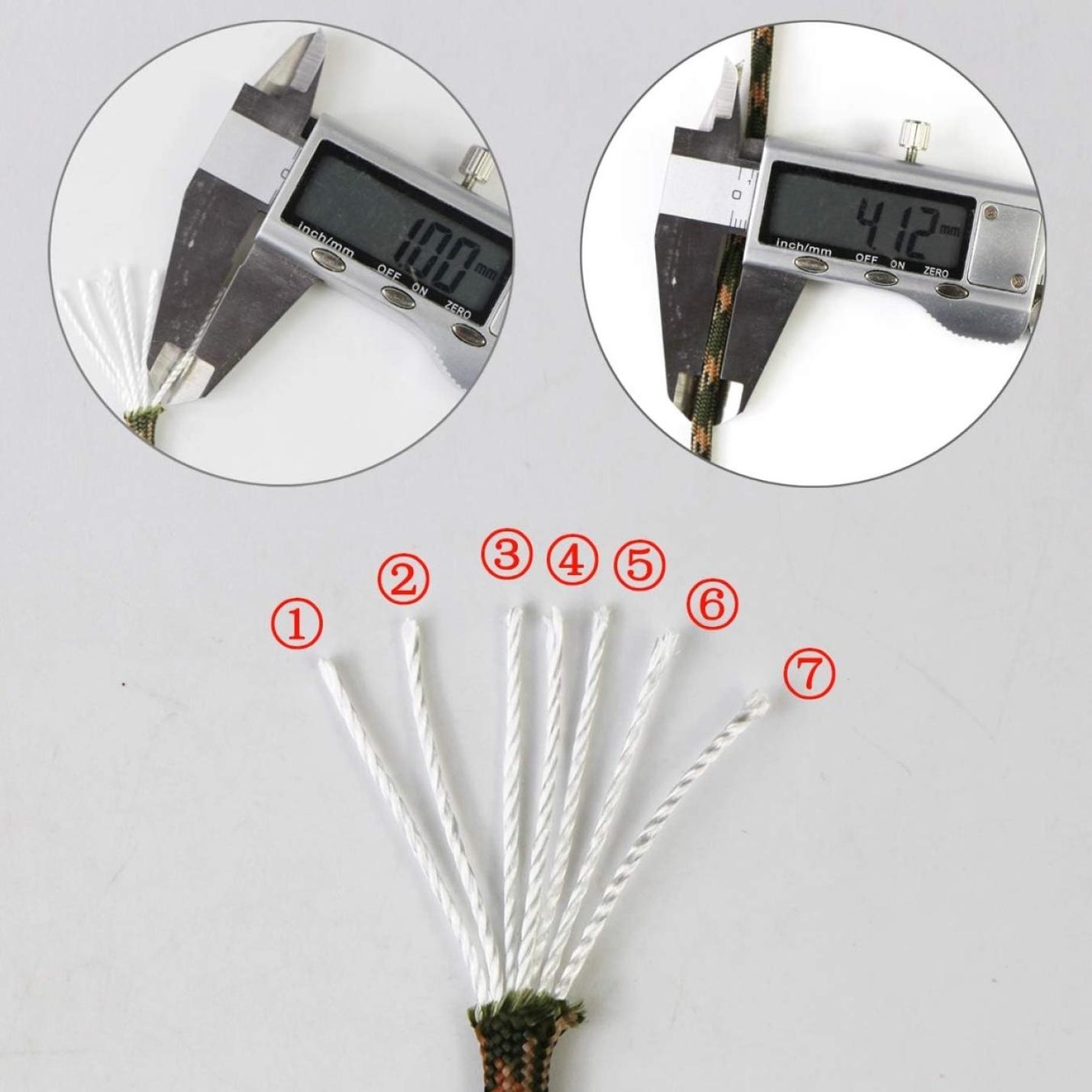 Digitale schuifmaat die de diameter meet van een wit nylon paracord met genummerde labels die specifieke aandachtspunten aangeven.
Haal het beste uit elke reis met ons duurzaam paracord van 6 meter met de diameter van een wit nylon paracord met genummerde labels die specifieke aandachtspunten aangeven.