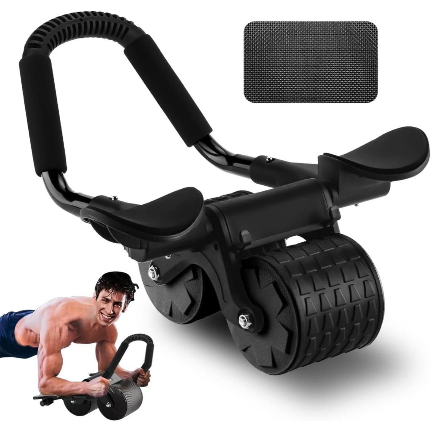 Ab Roller Ab trainer met elleboogsteun, Ab Wheel met automatische terugslag, buikspiertrainer met kniemat voor mannen en vrouwen, buikspiertraining dubbele wielen Stabiel - happygetfit.com