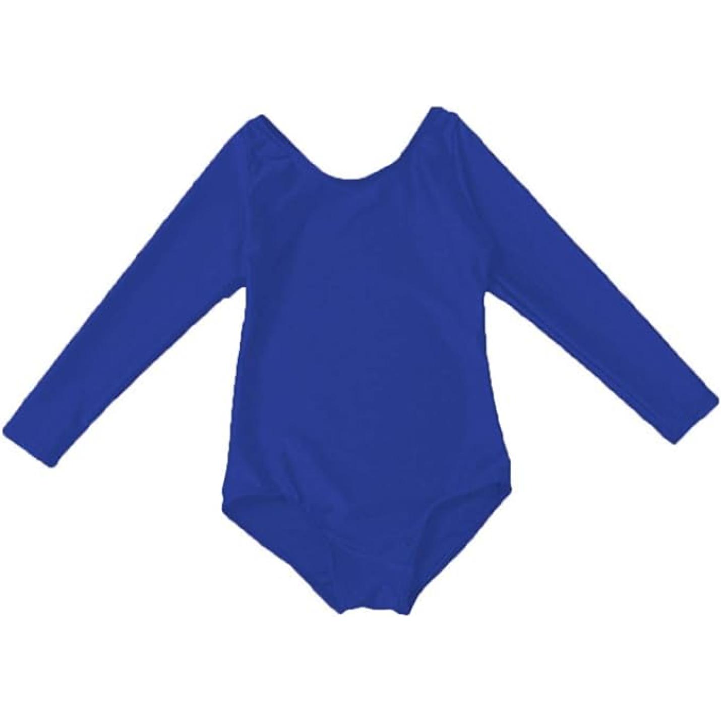 Dans met elegantie en comfort! Blauw lange mouwen balletshirt voor meisjes op een witte achtergrond.