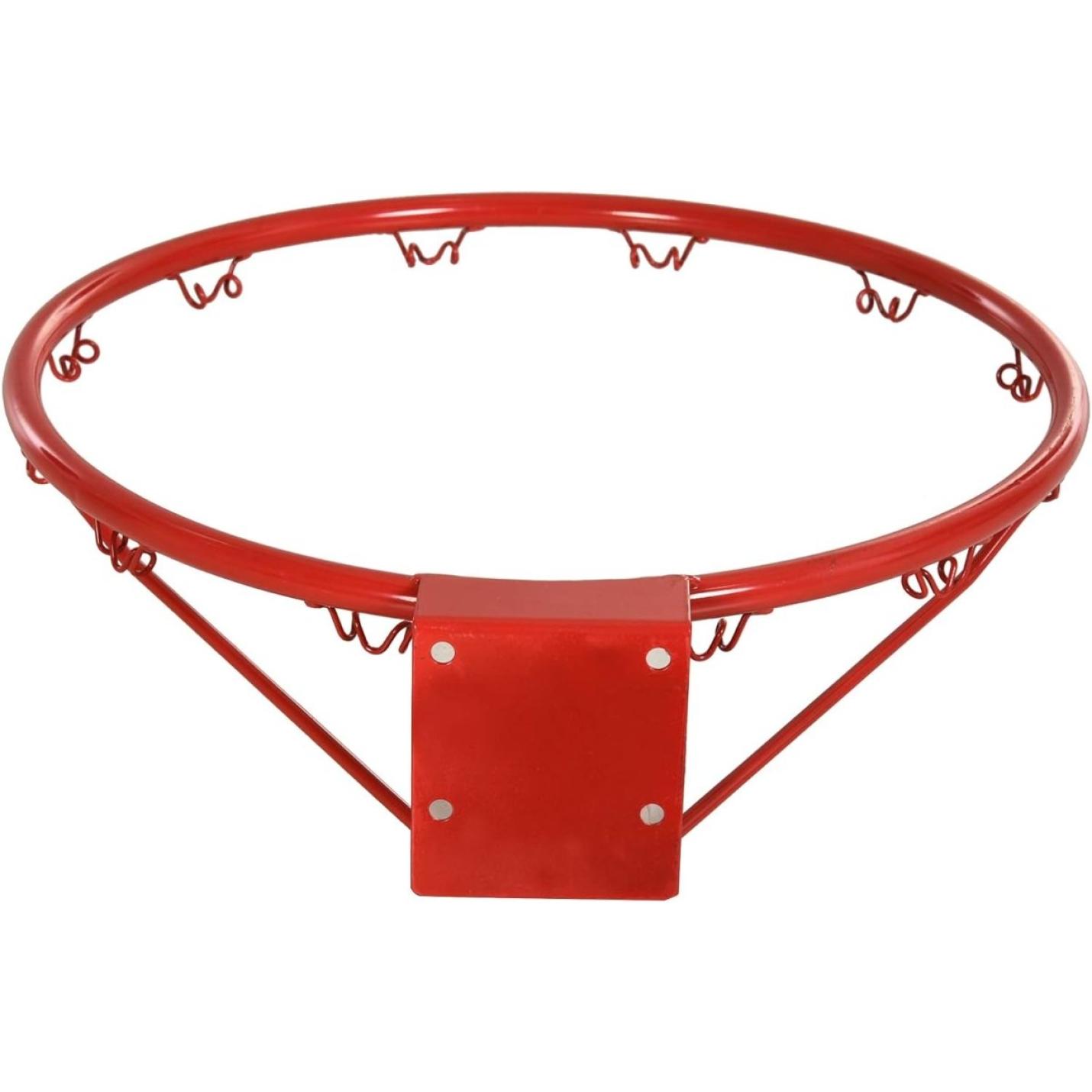 Close-up van een rode basketbalrand zonder basketbalnet voor thuis en buiten: Speelplezier voor groot en klein.