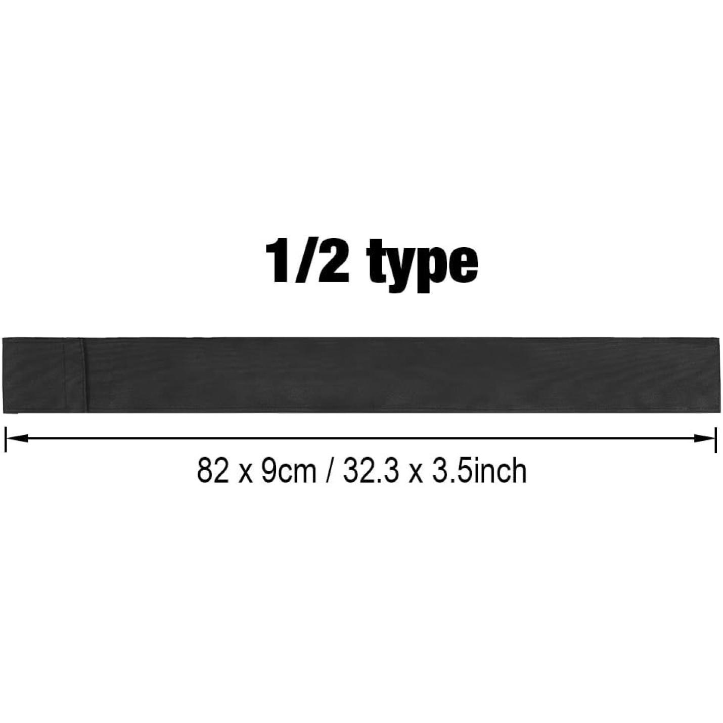 Zwarte toetsenbordstofhoes met afmetingen gelabeld als 82 x 9 cm / 32,3 x 3,5 inch en gemarkeerd als 1/2 type, gemaakt van nylon biljartkeutas-materiaal.