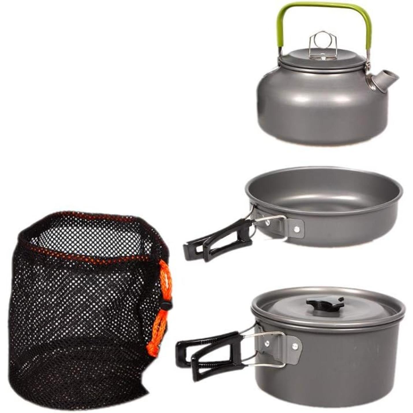 Camping kookgereiset, 2 - 3 personen, opvouwbare camping pannenset, steelpan, pan, theepot voor buiten, picknicken, kamperen en wandelvakanties - happygetfit.com