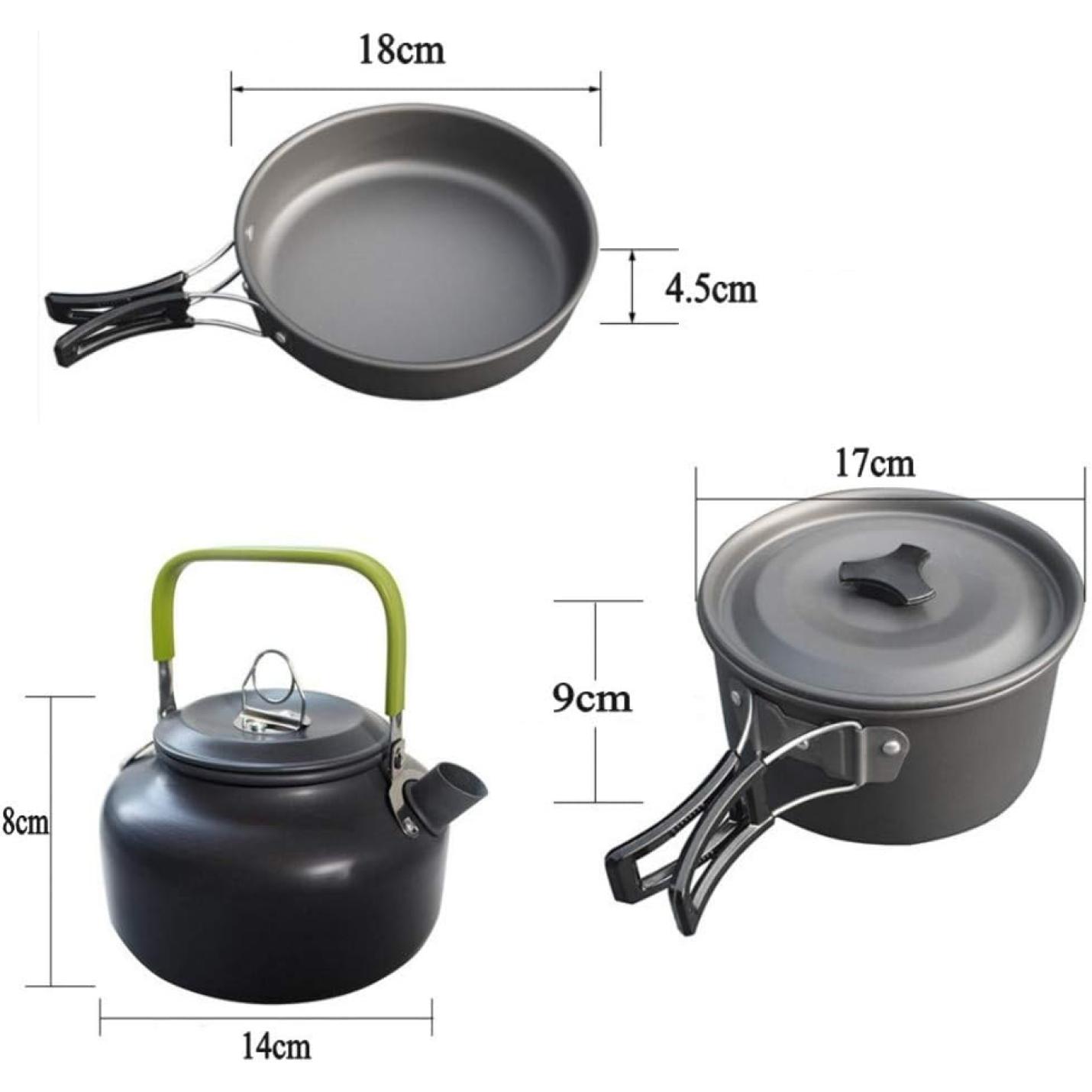 Camping kookgereiset, 2 - 3 personen, opvouwbare camping pannenset, steelpan, pan, theepot voor buiten, picknicken, kamperen en wandelvakanties - happygetfit.com