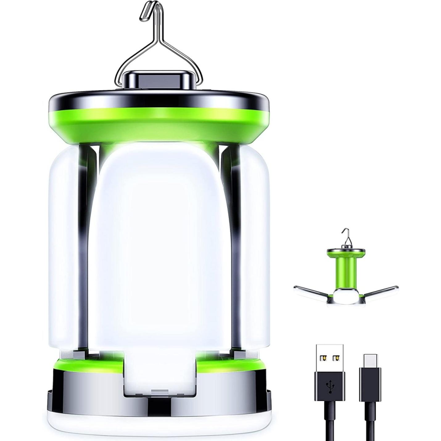 waterdichte en schokbestendige campinglamp voor buitenactiviteiten met usb-oplaadkabels en verlichtingsmodi.