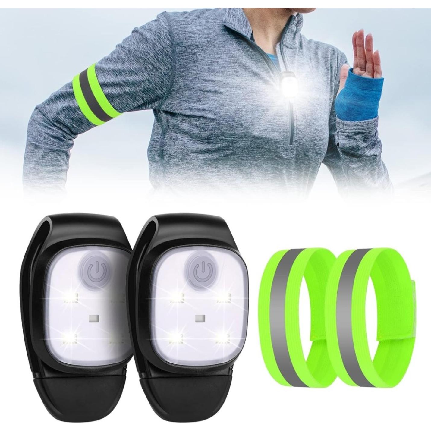 Clip op Running Lights, 4 Lichtstanden Waterdicht Outdoor Night Clip on Running Lights met 2 Pcs Reflectorbanden, USB Oplaadbare LED Licht voor Runners Camping Wandelen (1 pc) - happygetfit.com