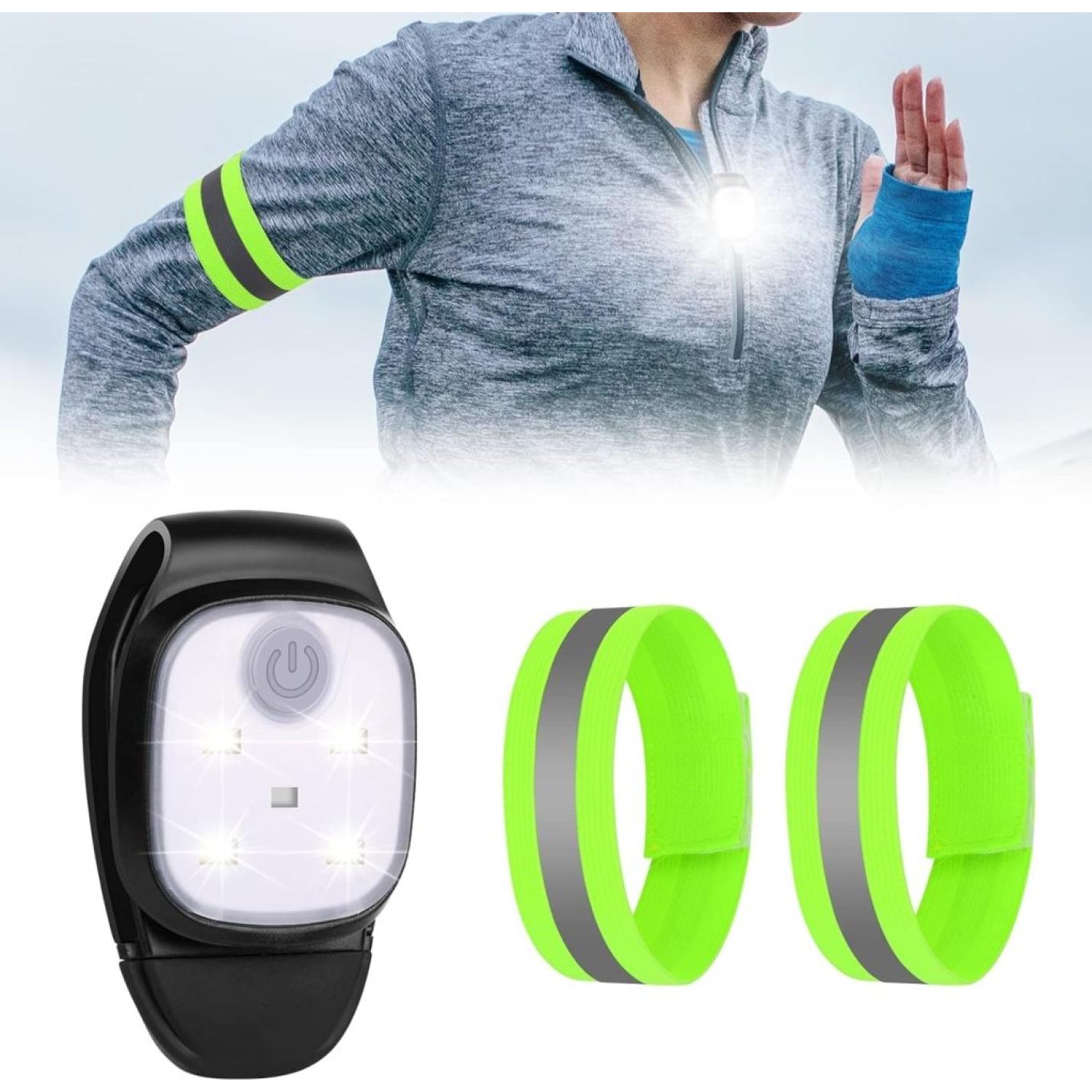 Clip op Running Lights, 4 Lichtstanden Waterdicht Outdoor Night Clip on Running Lights met 2 Pcs Reflectorbanden, USB Oplaadbare LED Licht voor Runners Camping Wandelen (1 pc) - happygetfit.com