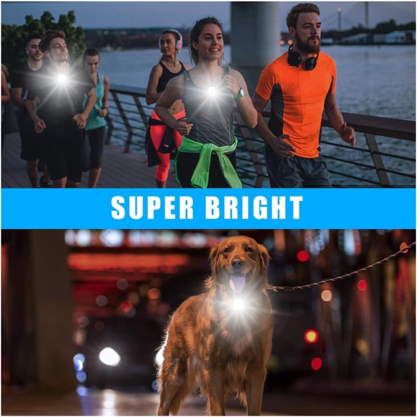 Clip op Running Lights, 4 Lichtstanden Waterdicht Outdoor Night Clip on Running Lights met 2 Pcs Reflectorbanden, USB Oplaadbare LED Licht voor Runners Camping Wandelen (1 pc) - happygetfit.com