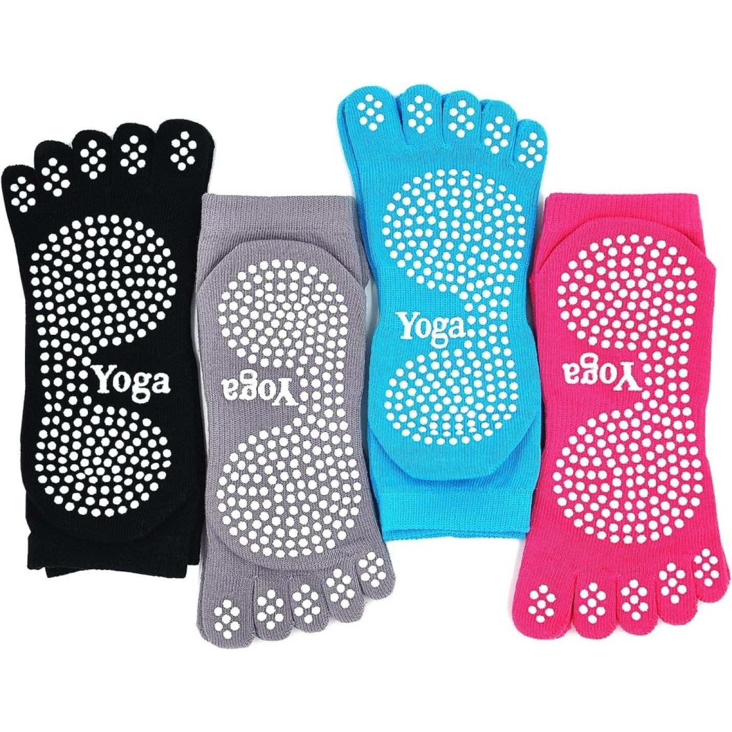 Dames Yoga Sokken Antislip Sportsokken Met Rubberen Zolen, Dames Teen Sokken Voor Pilates Yoga Dans Gym Vechtsporten, 4 paar - happygetfit.com