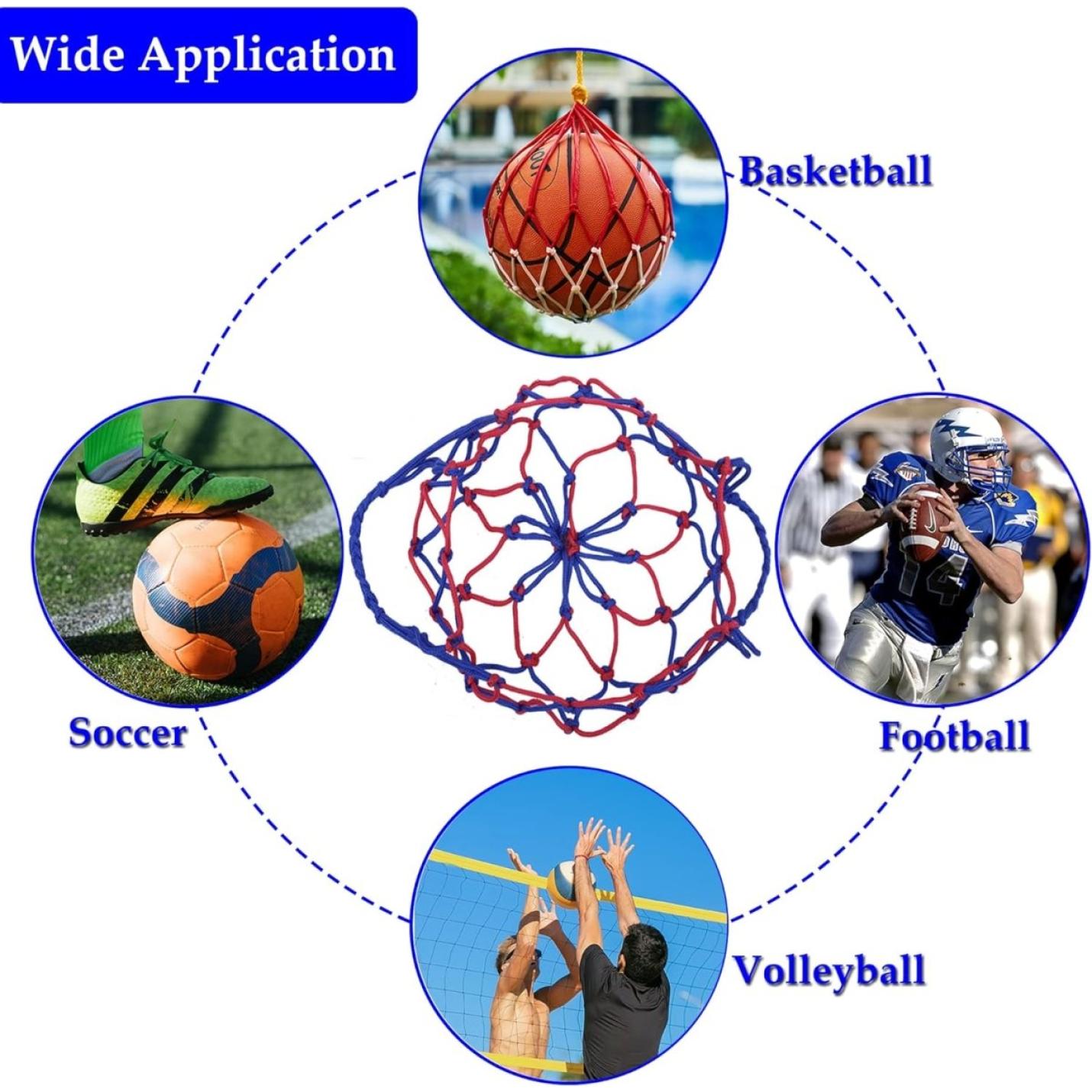 Verschillende balnetten en netten, gemaakt van duurzaam nylonmateriaal, illustreren de diverse toepassingen van netten voor basketbal.