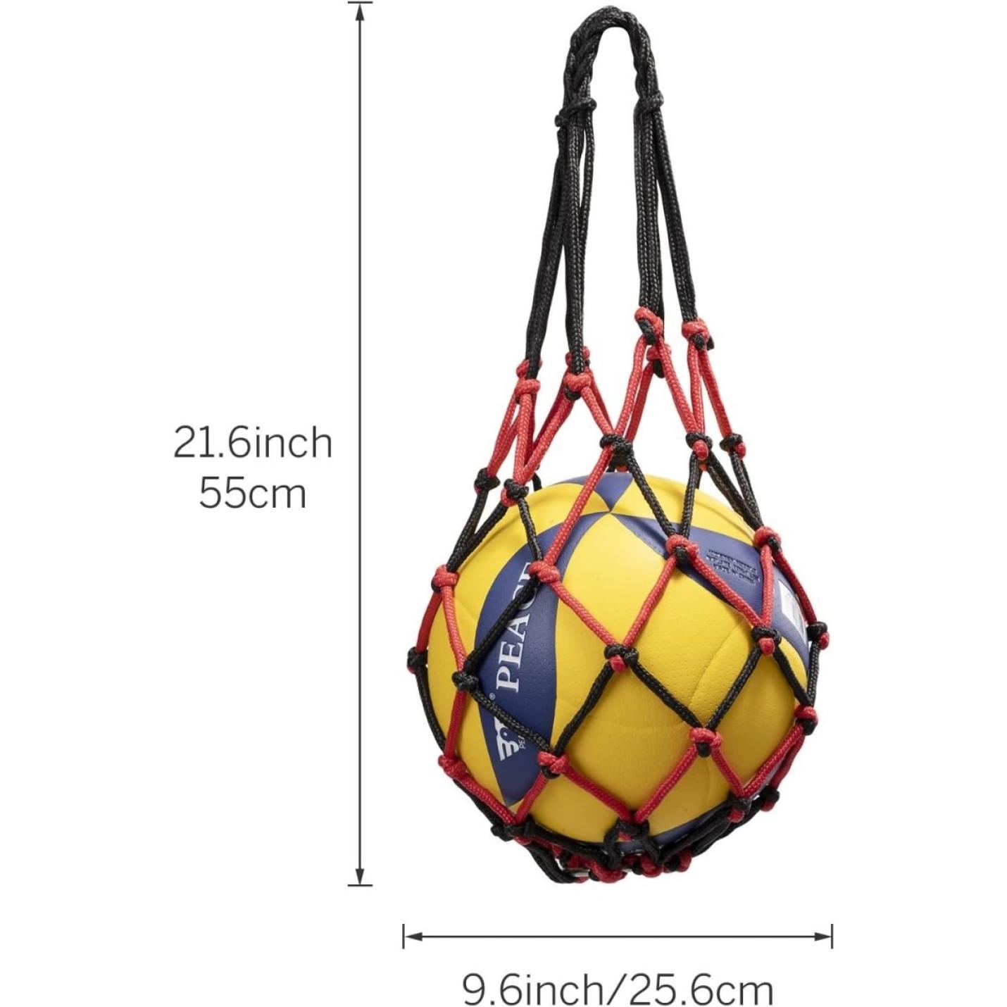 Volleybal ingesloten in De ideale ballentas voor elke sporter, met het label 21,6 inch hoog en 9,6 inch breed.