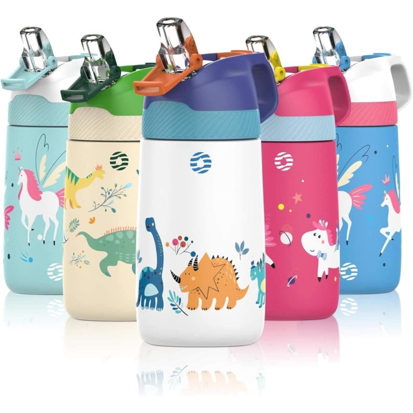 Drinkfles voor kinderen, 400ML met rietje Lekvrij, roestvrij staal Waterfles Kids, BPA-vrij thermosfles, kinderfles voor sport, outdoor, camping, fiets en school - happygetfit.com