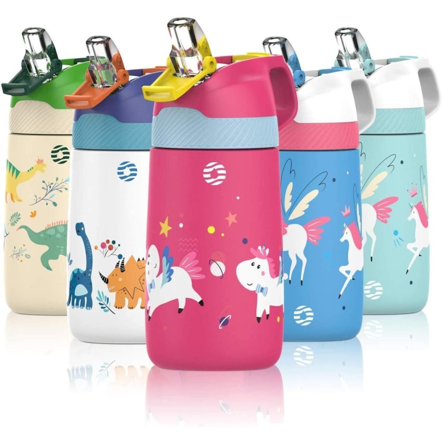 Drinkfles voor kinderen, 400ML met rietje Lekvrij, roestvrij staal Waterfles Kids, BPA-vrij thermosfles, kinderfles voor sport, outdoor, camping, fiets en school - happygetfit.com