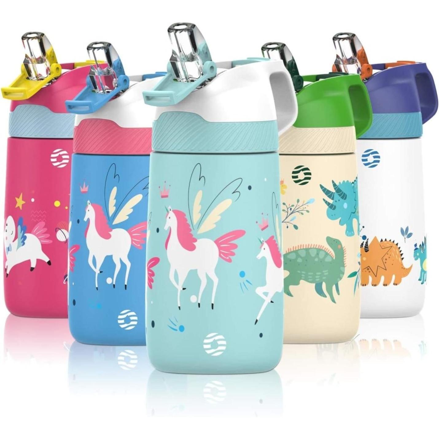 Drinkfles voor kinderen, 400ML met rietje Lekvrij, roestvrij staal Waterfles Kids, BPA-vrij thermosfles, kinderfles voor sport, outdoor, camping, fiets en school - happygetfit.com