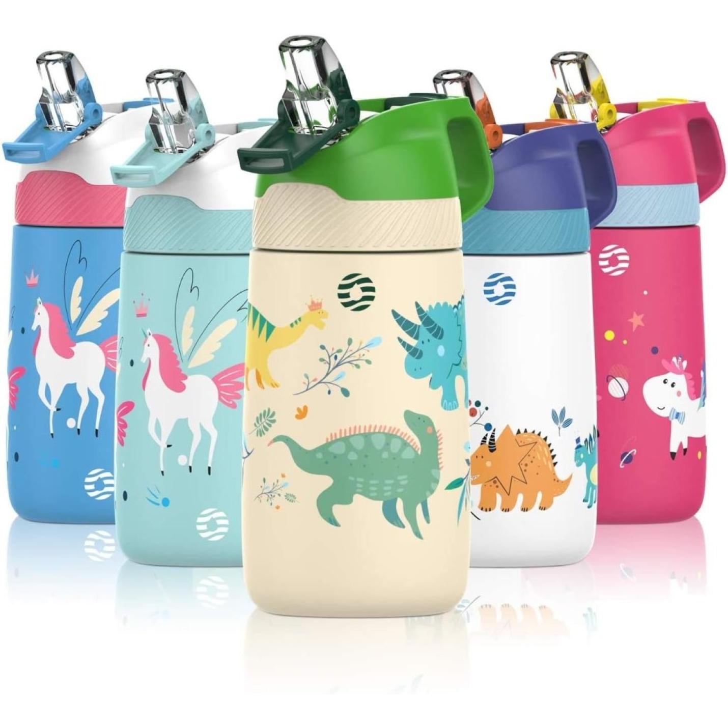 Drinkfles voor kinderen, 400ML met rietje Lekvrij, roestvrij staal Waterfles Kids, BPA-vrij thermosfles, kinderfles voor sport, outdoor, camping, fiets en school - happygetfit.com