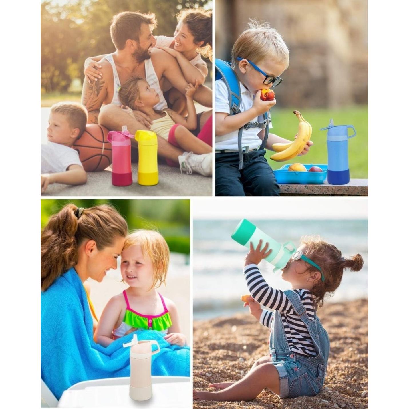 Drinkfles voor kinderen, 400ML met rietje Lekvrij, roestvrij staal Waterfles Kids, BPA-vrij thermosfles, kinderfles voor sport, outdoor, camping, fiets en school - happygetfit.com