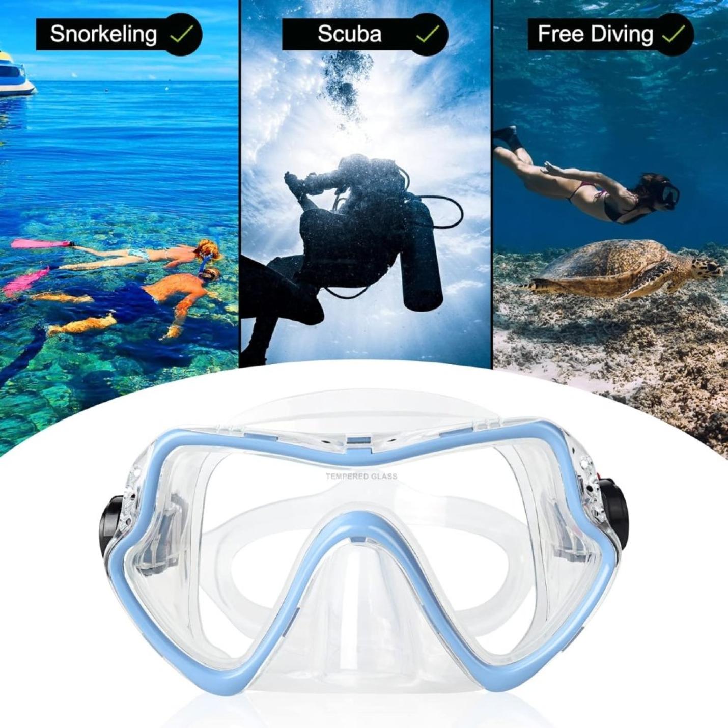 Duikmasker voor volwassenen, professionele snorkelbril, anti-lek duikbril, 180° pano anti-condens, zwembril, gehard glas, duikapparaat masker, verstelbare siliconen band voor snorkelen en zwemmen - happygetfit.com