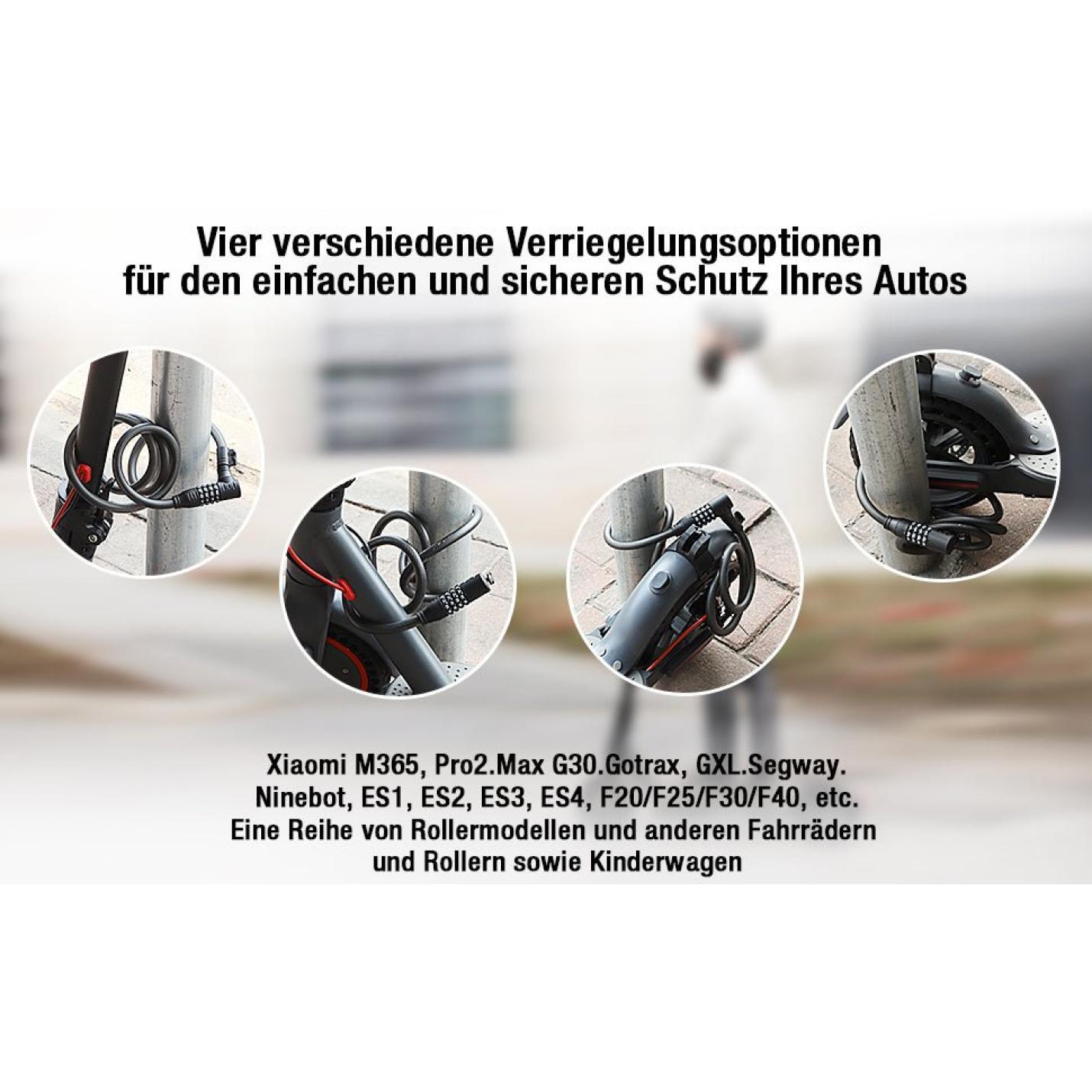 Fietsslot cijferslot E-scooter slot T-style compatibel met Xiaomi M365/Pro2/Max/Ninebot/F/GXL Essential scooter/fiets/motor 1,2 m/12 mm anti-diefstal ideaal slot 12 stalen kabel autoslot - happygetfit.com