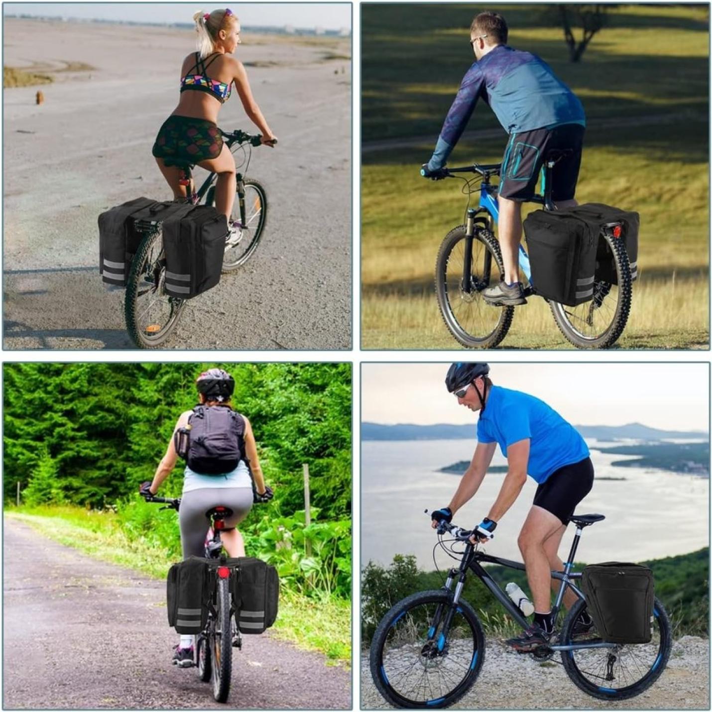 Fietstassen, 28L fietsdragertas, waterdichte fietstas, duurzame fietszadeltas voor bagagedrager met reflecterende afwerking en draagriem voor racefietsen, mountainbikes (zwart) - happygetfit.com