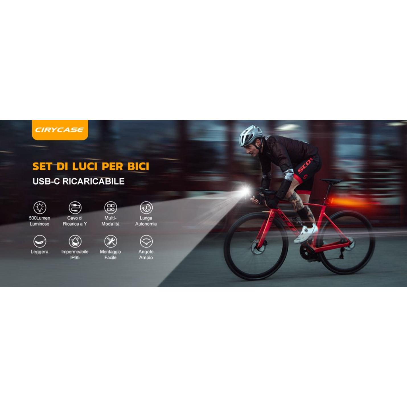 Fietsverlichting, oplaadbaar via USB, IP65 waterdicht, led-fietsverlichting met spotlight- en schijnwerperbundel, 8 + 12 modi, super helder, voor- en achterverlichting - happygetfit.com