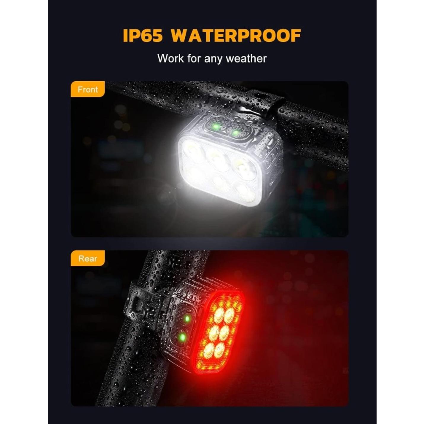 Fietsverlichting, oplaadbaar via USB, IP65 waterdicht, led-fietsverlichting met spotlight- en schijnwerperbundel, 8 + 12 modi, super helder, voor- en achterverlichting - happygetfit.com