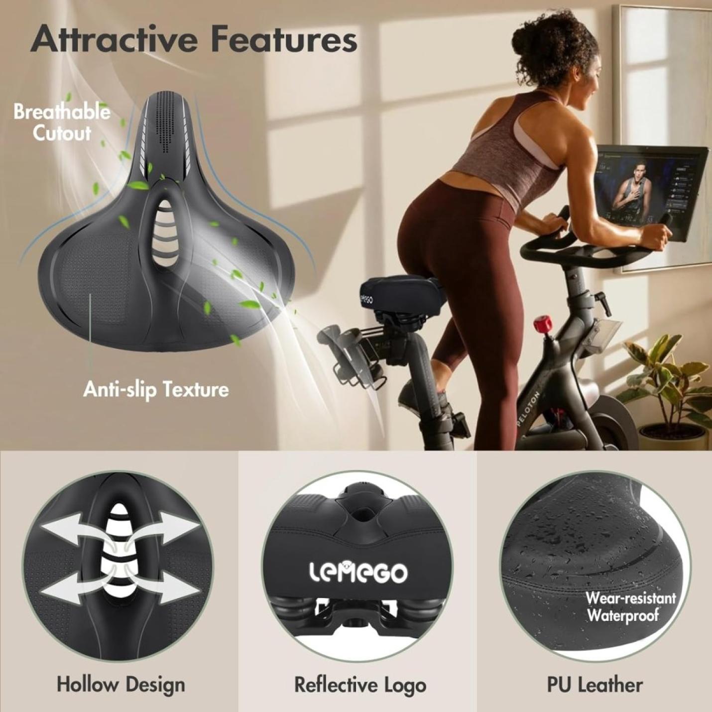 Fietszadel Heren Dames Comfortabel, Fietszadel Groot Waterdicht Schokbestendig met Memory Foam Ergonomisch Reflecterend Zacht Zadel voor Mountainbike Racefiets Hometrainer Elektrische Fiets - happygetfit.com