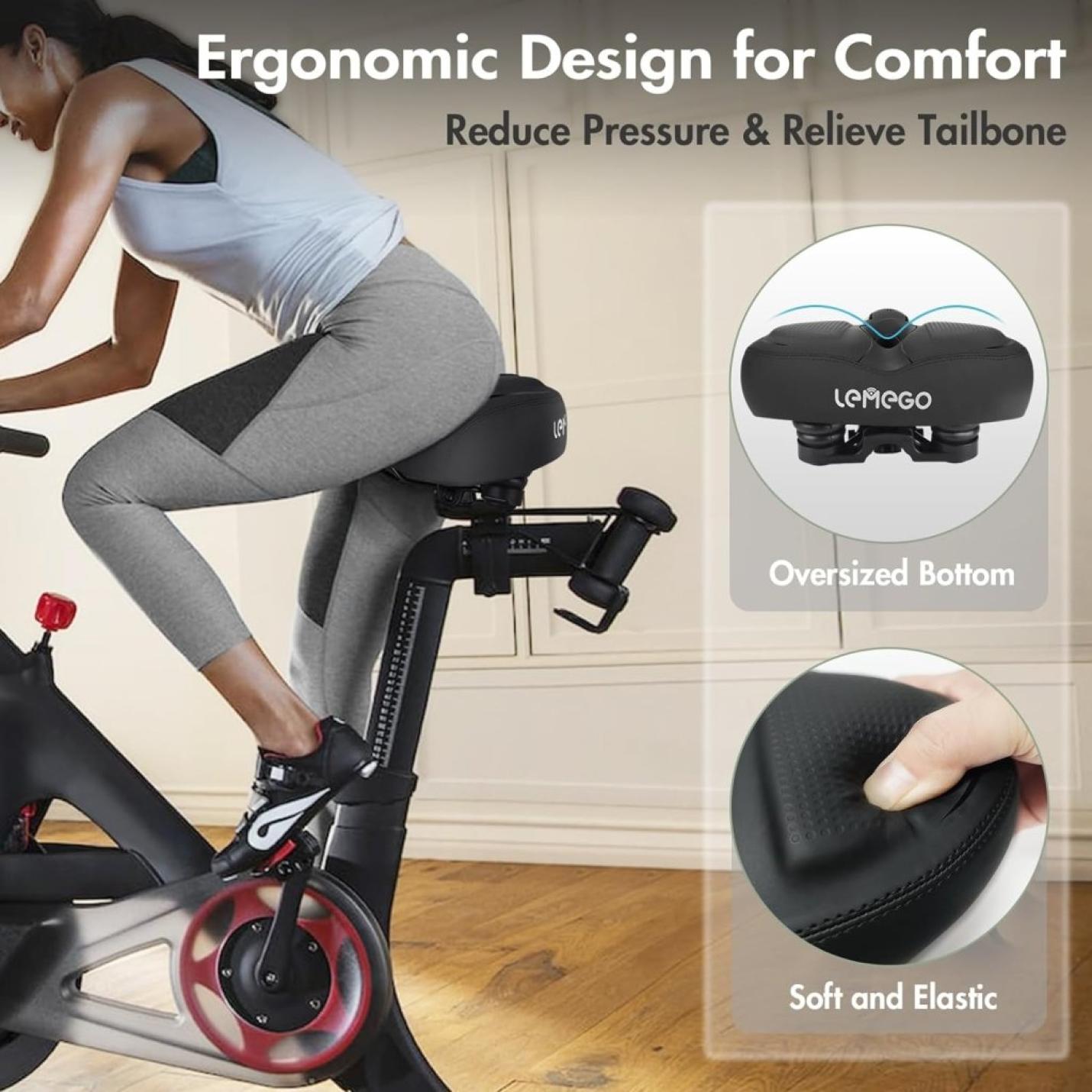 Fietszadel Heren Dames Comfortabel, Fietszadel Groot Waterdicht Schokbestendig met Memory Foam Ergonomisch Reflecterend Zacht Zadel voor Mountainbike Racefiets Hometrainer Elektrische Fiets - happygetfit.com