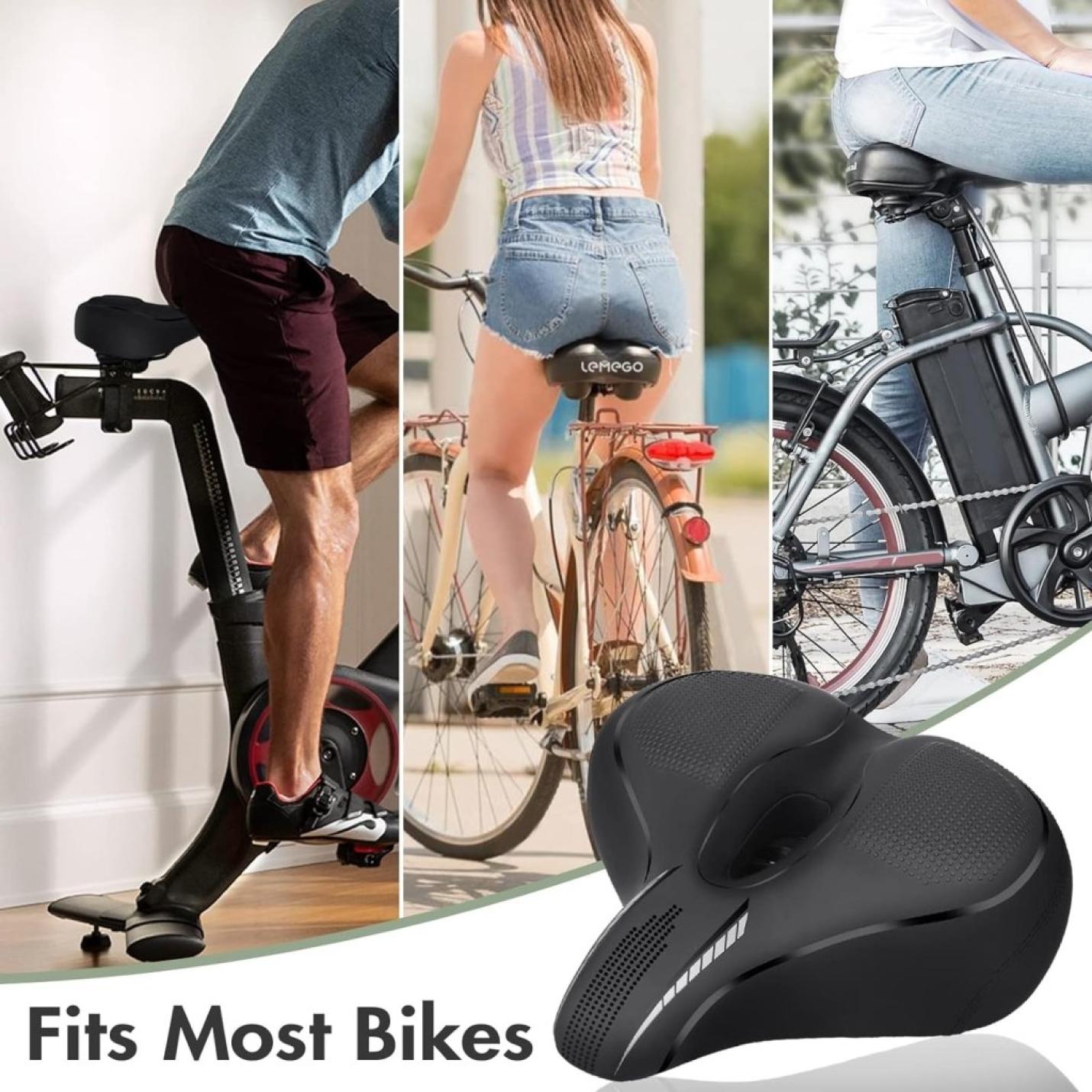 Fietszadel Heren Dames Comfortabel, Fietszadel Groot Waterdicht Schokbestendig met Memory Foam Ergonomisch Reflecterend Zacht Zadel voor Mountainbike Racefiets Hometrainer Elektrische Fiets - happygetfit.com