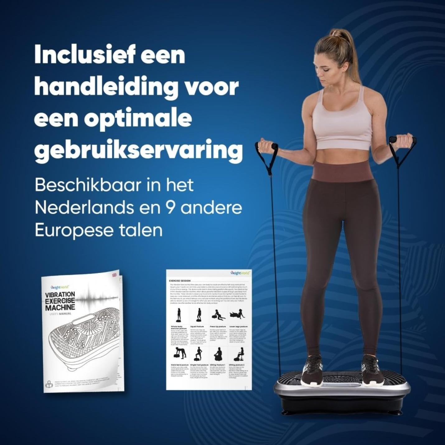 Fitness Trilplaat - Vergroot de spierkracht en vermindert buikvet - Thuis trainen met inbegrepen weerstandsbanden en afstandsbediening - Vibration plate met 5 programma's en 99 intensiteitsniveaus - happygetfit.com