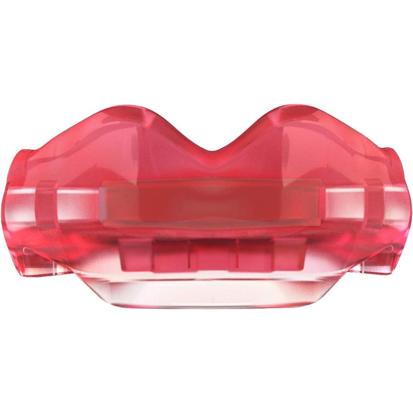 Een transparant rood Beugelbitje-object in de vorm van lippen met FluidFit-technologie.