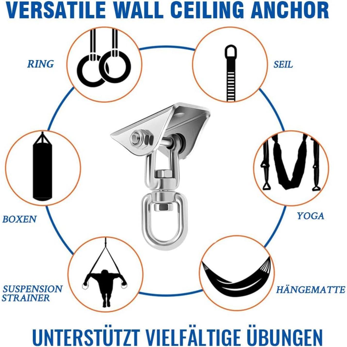 Promotieafbeelding voor Geniet van de natuur met deze hangmathaken, gemaakt van hoogwaardig roestvrij staal, ter ondersteuning van verschillende fitnessapparatuur en activiteiten zoals boksen, yoga en hangmatten.