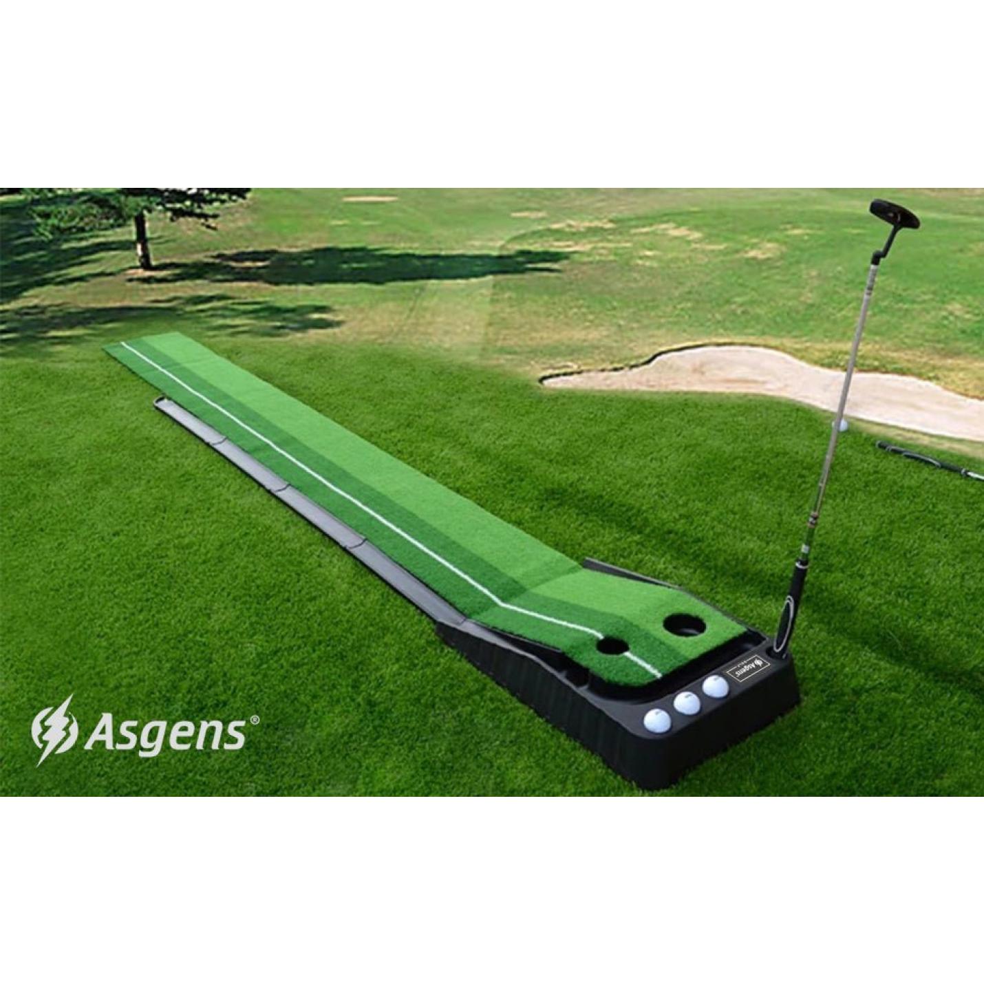 Golf Putting Trainer (3 ballen gratis), tweekleurige grasgolfmat met baldikker retourbaan en automatische functie Oefen binnen en buiten voor beginners en amateur - happygetfit.com