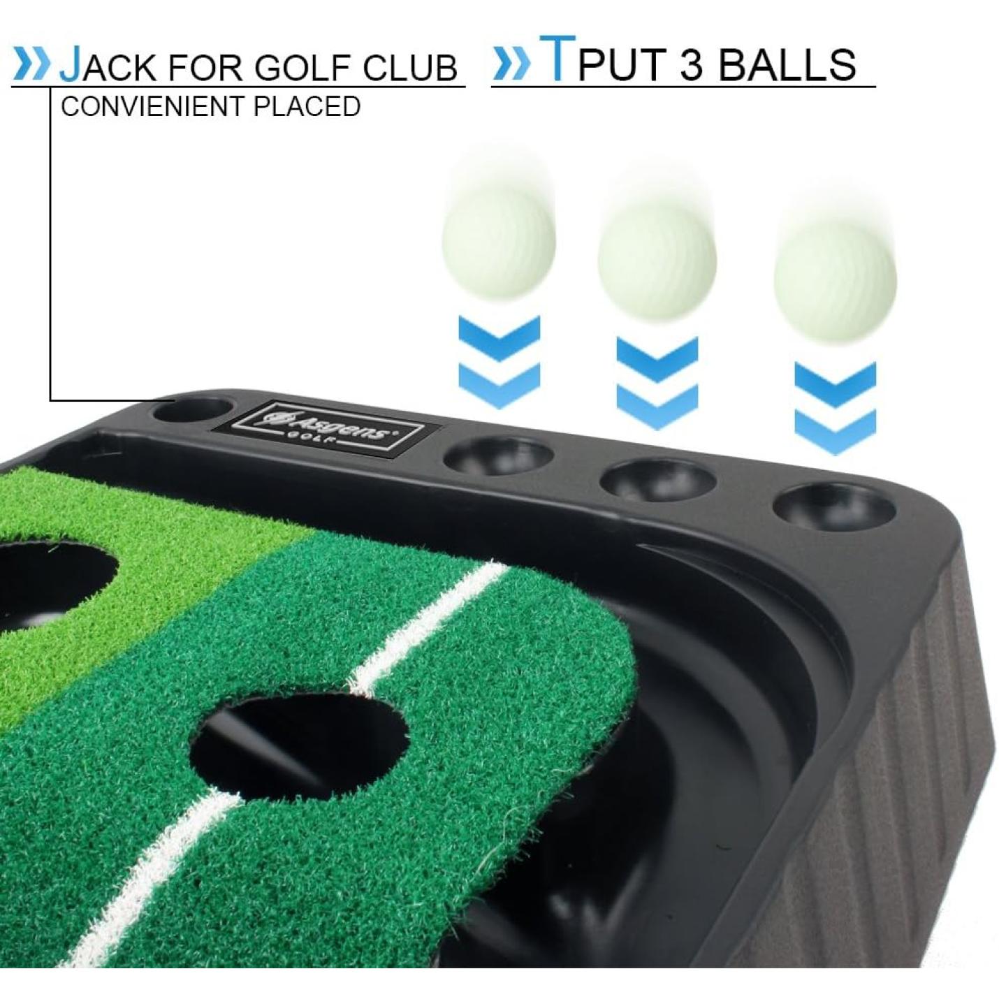 Golf Putting Trainer (3 ballen gratis), tweekleurige grasgolfmat met baldikker retourbaan en automatische functie Oefen binnen en buiten voor beginners en amateur - happygetfit.com