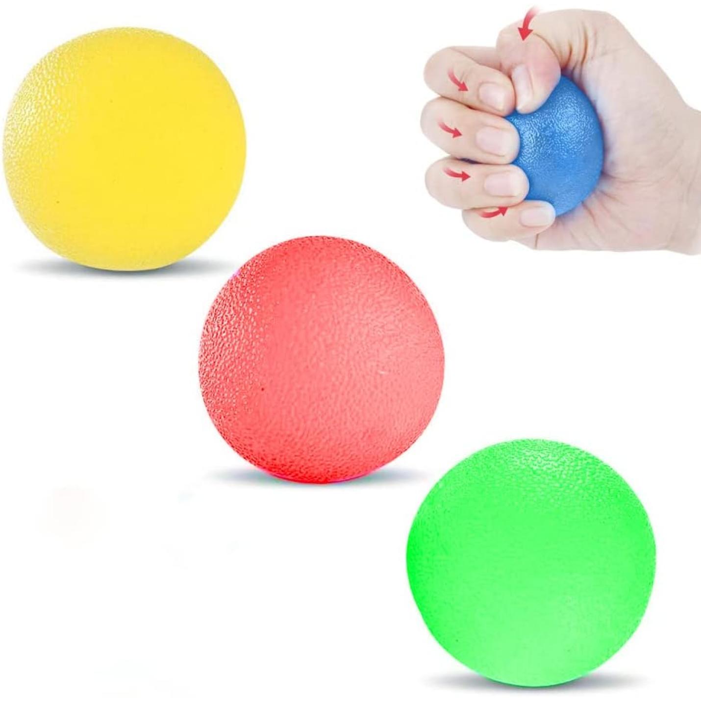 Handoefening Stressballen, Handgreepversterkingsballen, Knijp stressballen, Handtherapie-oefenballen, Vingertherapie-training voor volwassenen en kinderen, 3 Stress, 3 kleuren - happygetfit.com