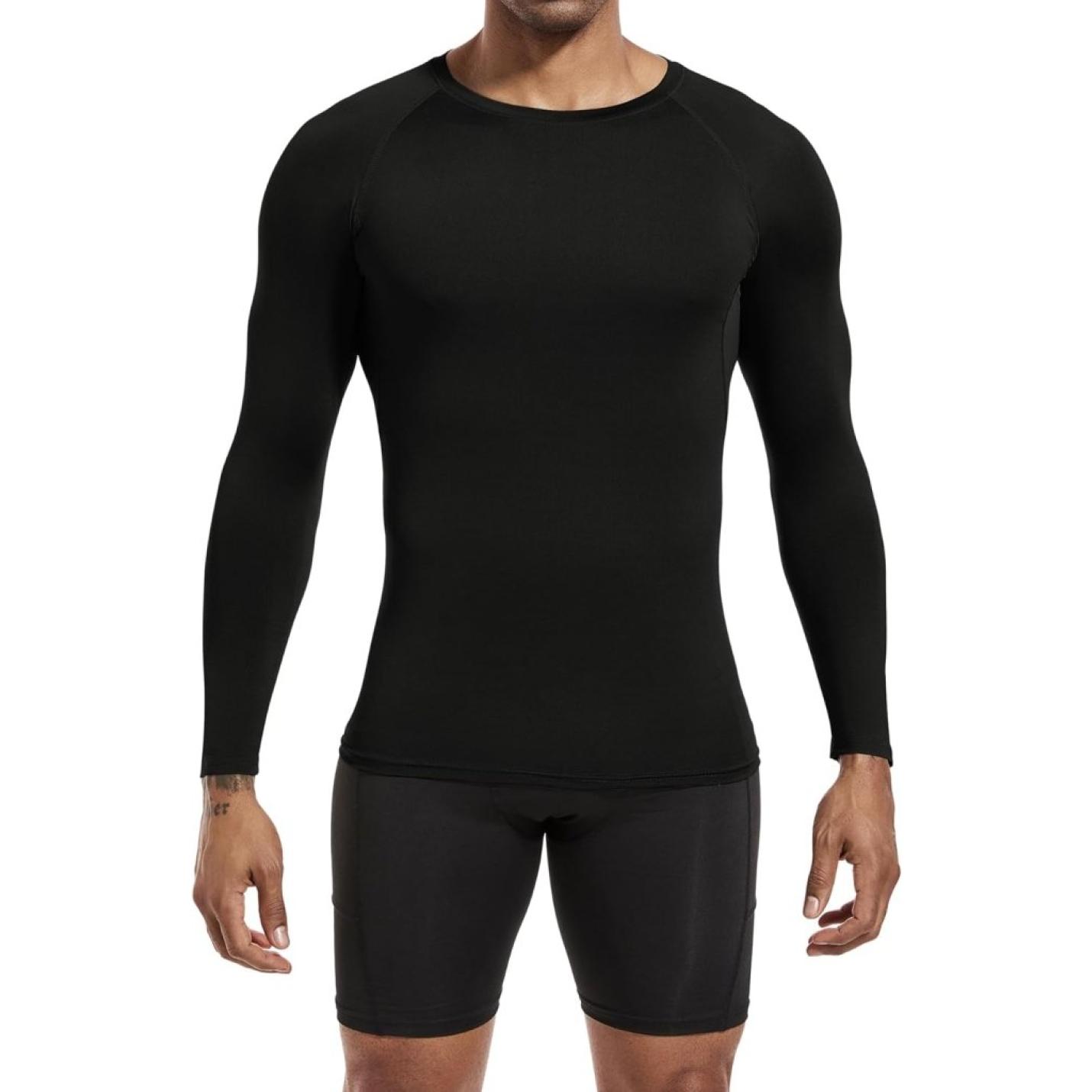 Heren 2 Pack Basislagen Tops, Lange Mouw Gym Running Top Workout Shirts Voor Mannen Longsleeve, Zwart/Grijs, L - happygetfit.com