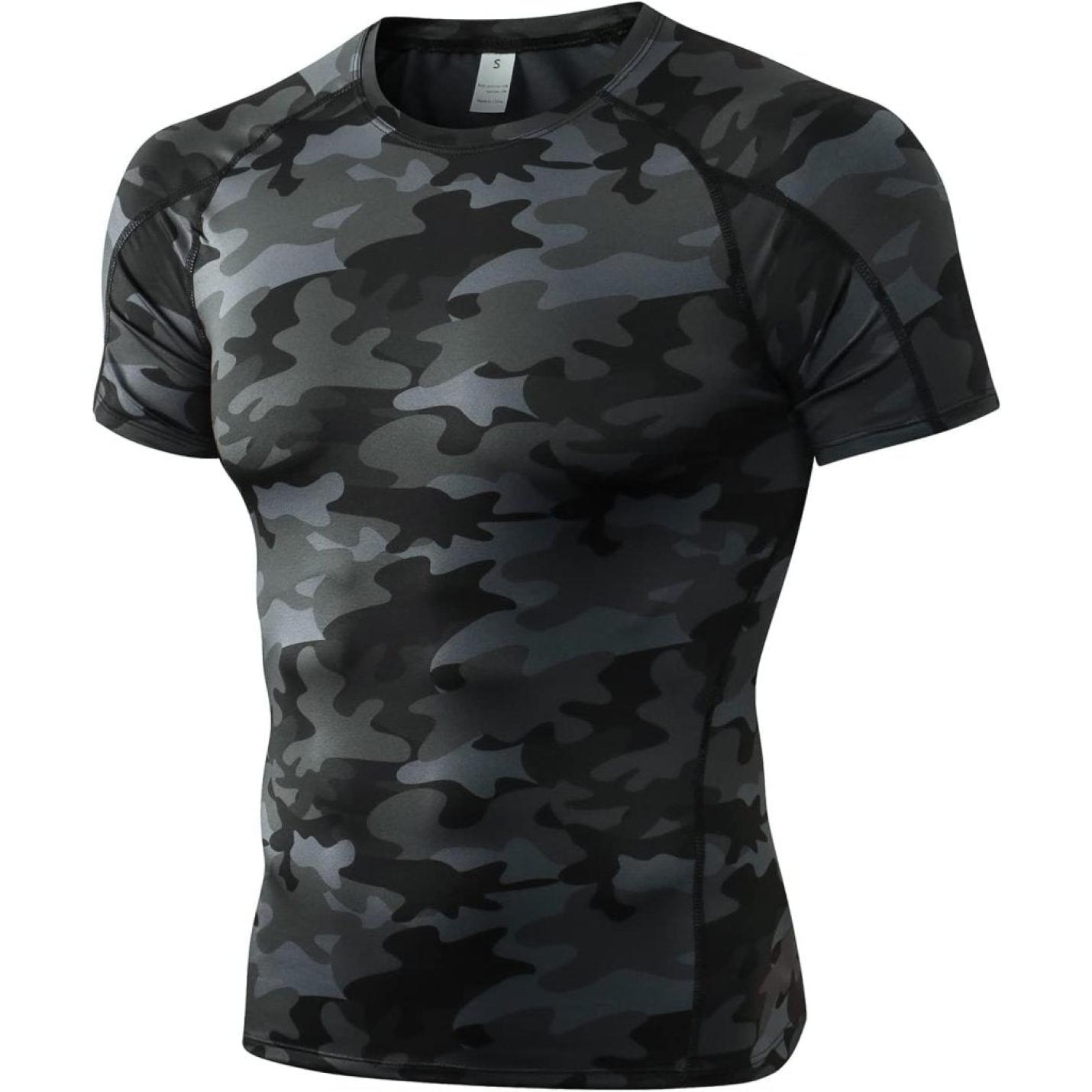 Heren compressieshirt korte mouwen functioneel shirt sneldrogend loopshirt sportshirt fitnessshirt voor mannen - happygetfit.com