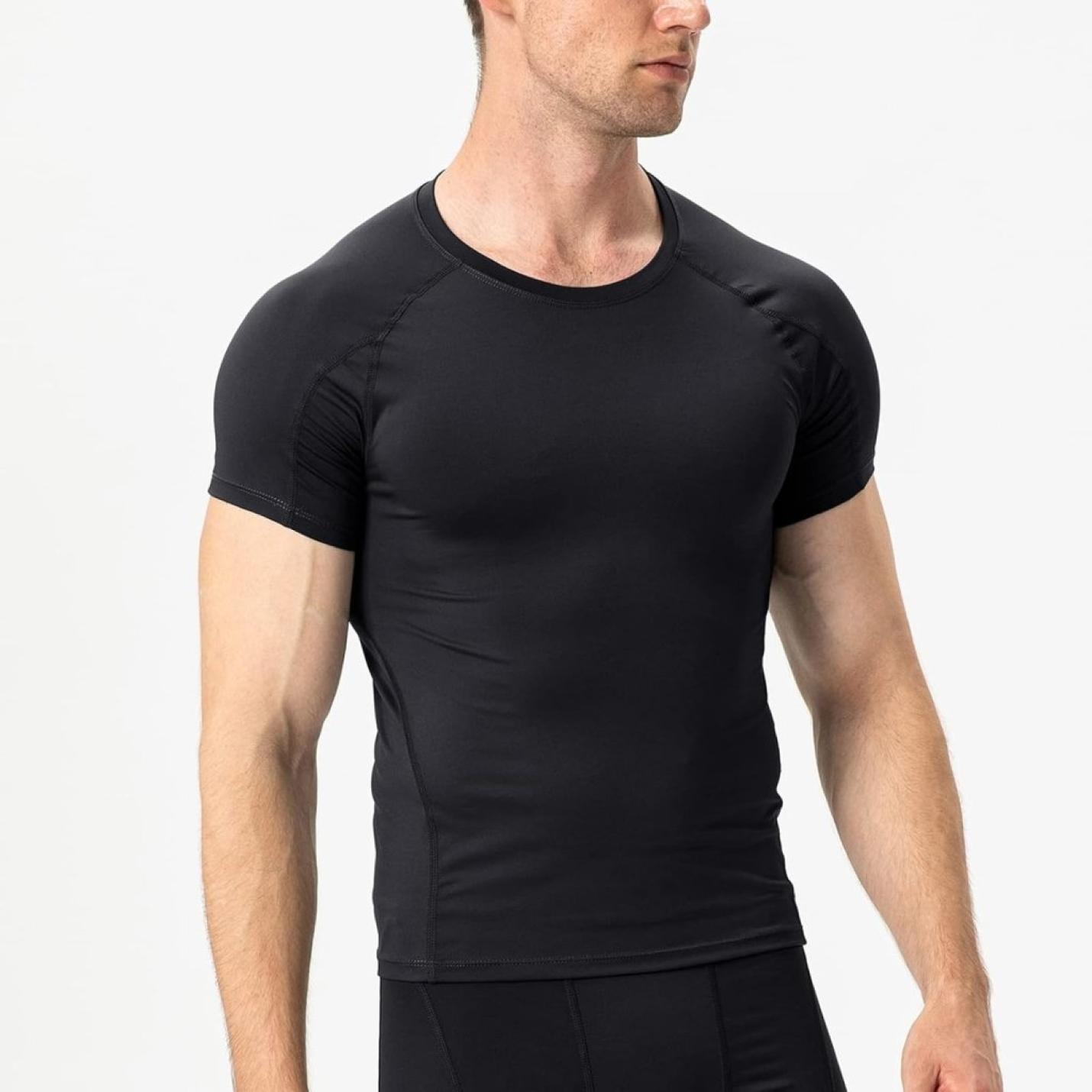 Heren compressieshirt korte mouwen functioneel shirt sneldrogend loopshirt sportshirt fitnessshirt voor mannen - happygetfit.com