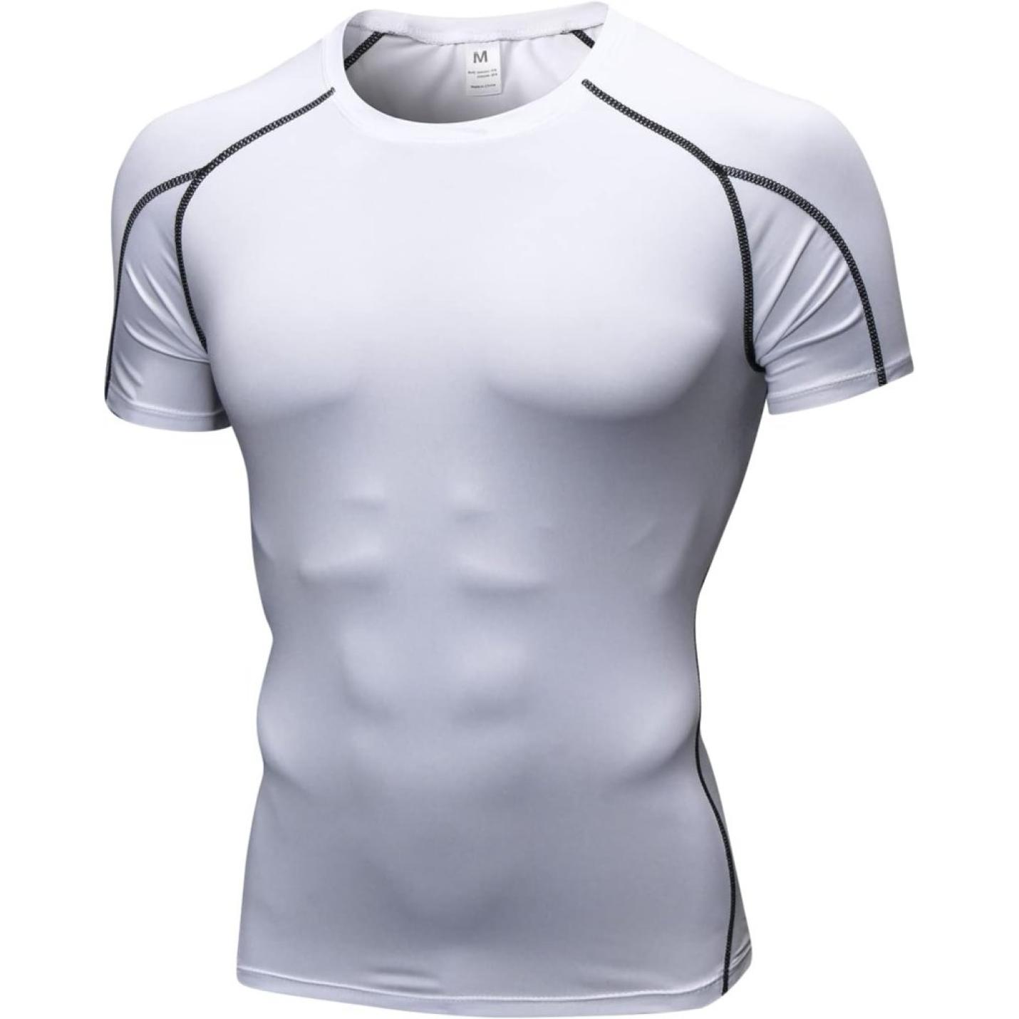 Heren compressieshirt korte mouwen functioneel shirt sneldrogend loopshirt sportshirt fitnessshirt voor mannen - happygetfit.com