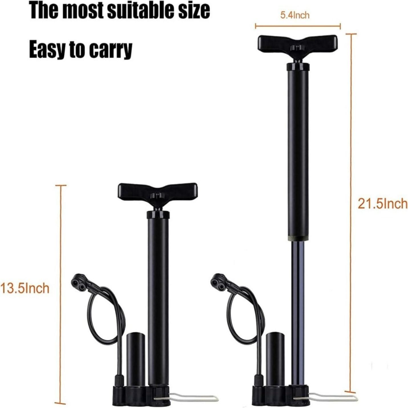 Verken de horizon met onze compacte draagbare hogedruk fietspomp in twee posities met maataanduidingen aangegeven: Eenvoudig oppompen, altijd vooraf!