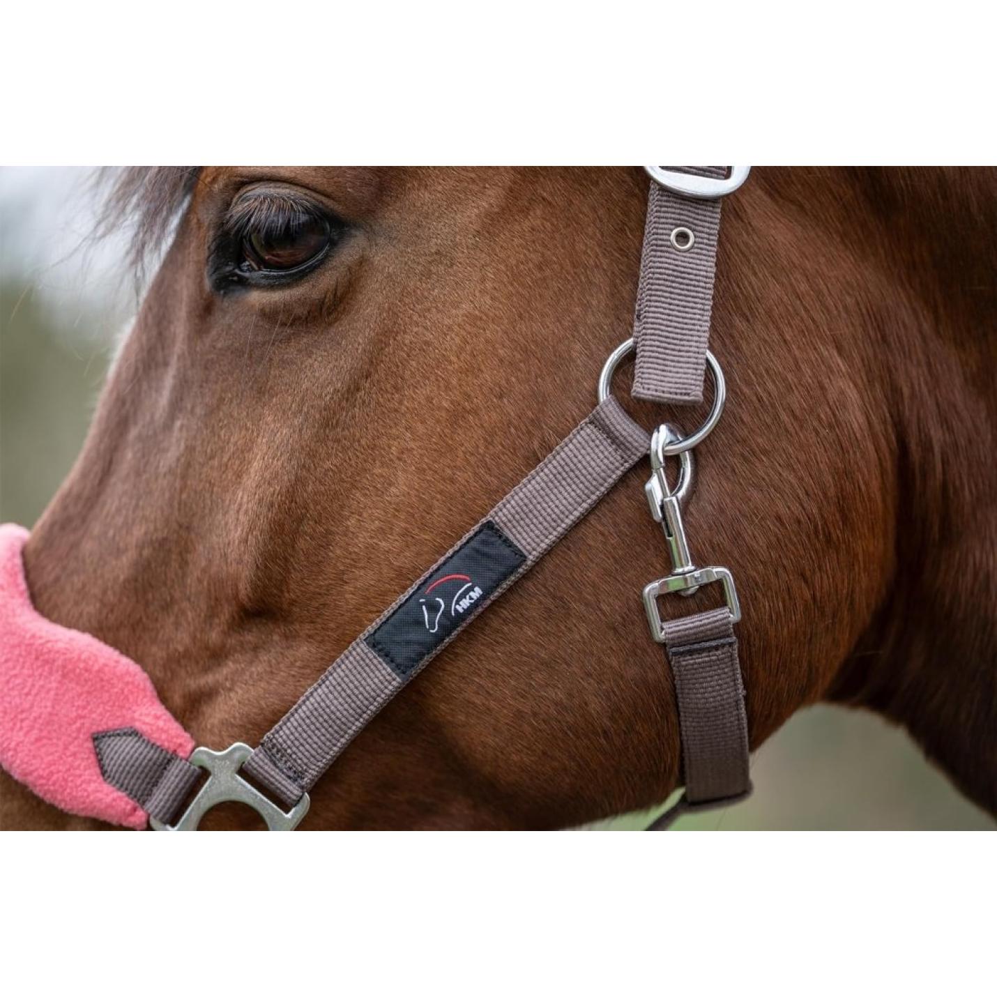 Holster met gebreide karabijnhaak & vliegenfranjes, grijs/roze, pony - happygetfit.com